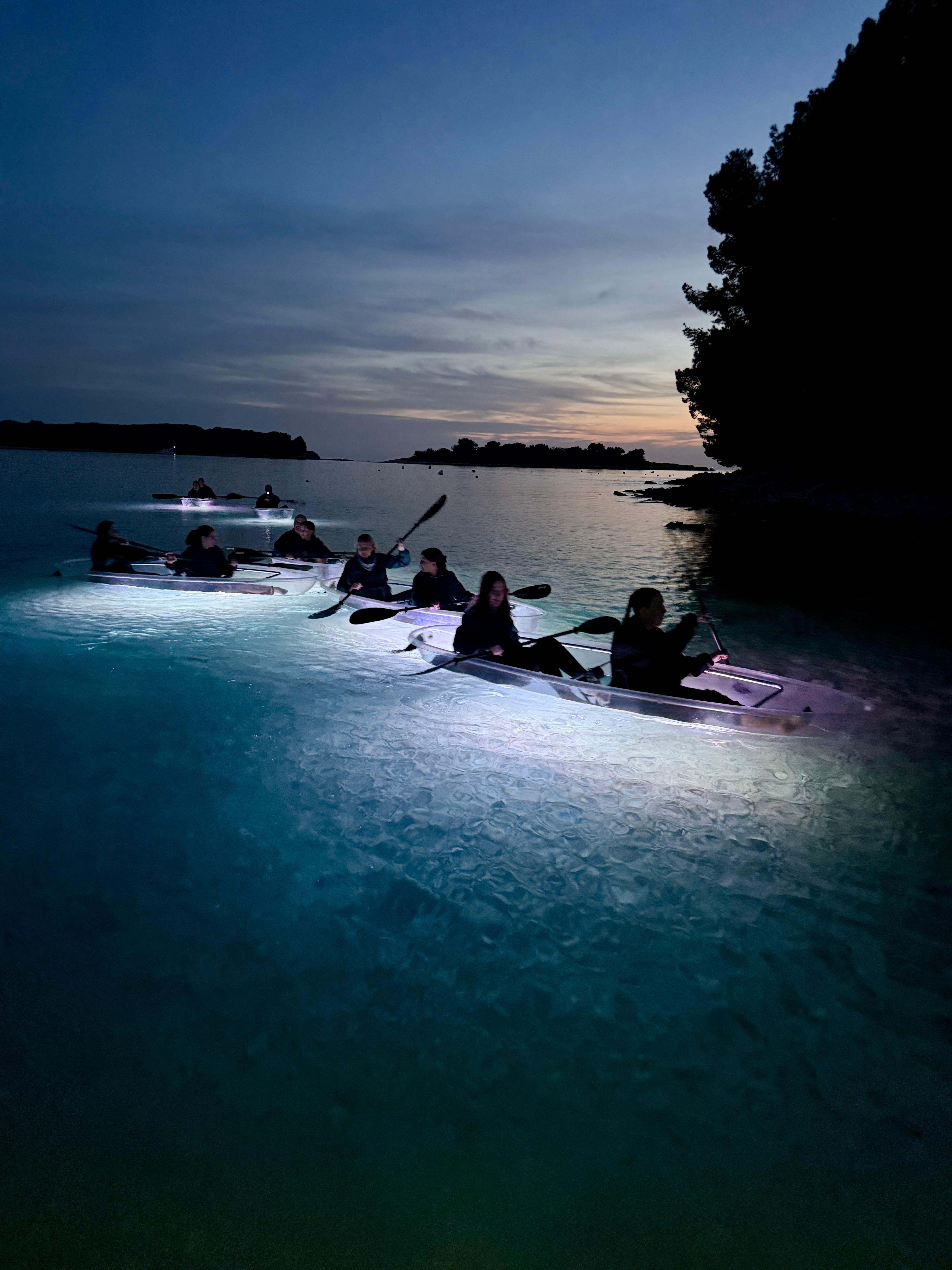 Pula: Transparent Kayak Sunset & Night Glow Tour