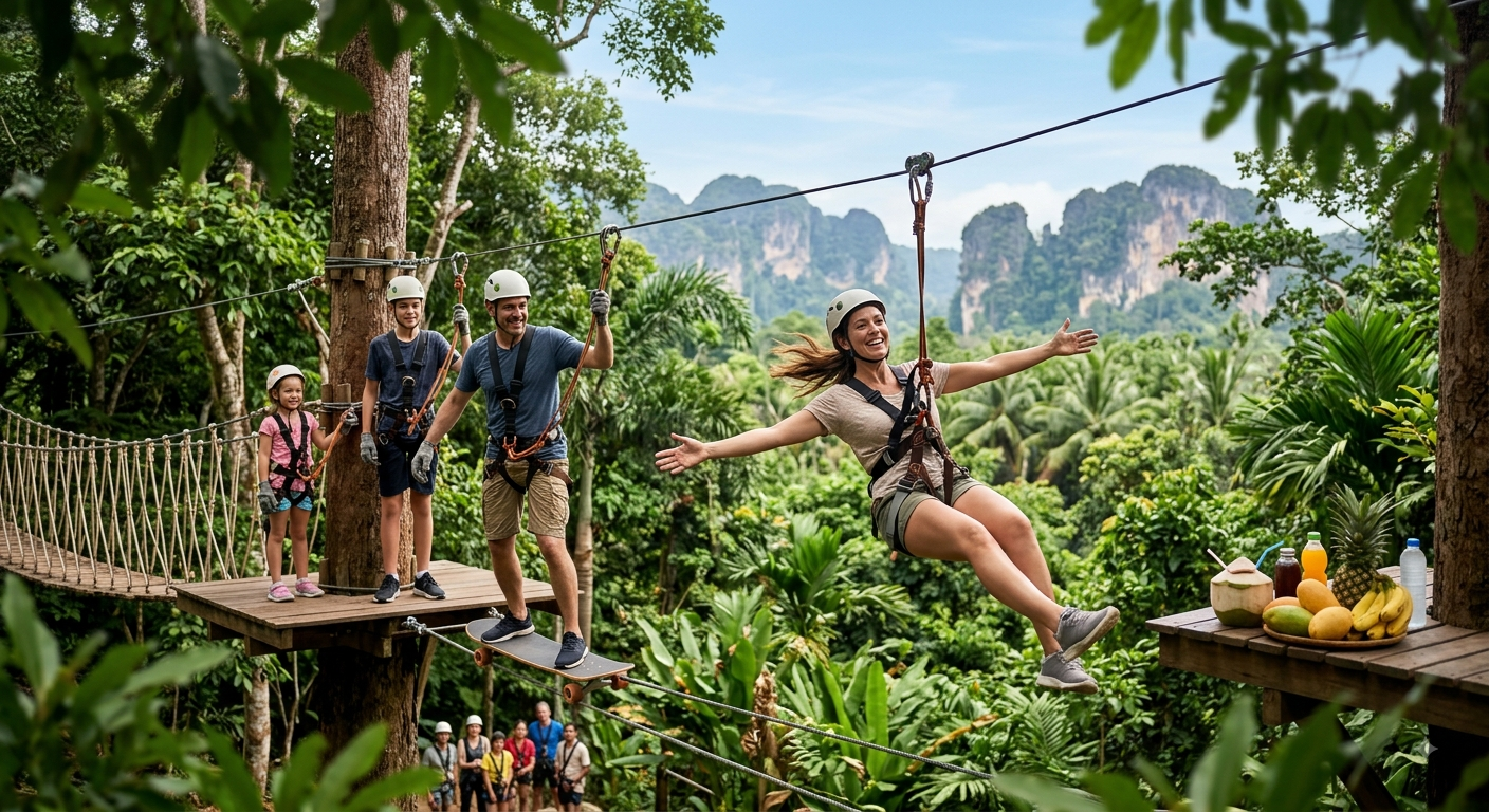 Krabi Rainforest Zipline Adventure with Treetop Obstacles