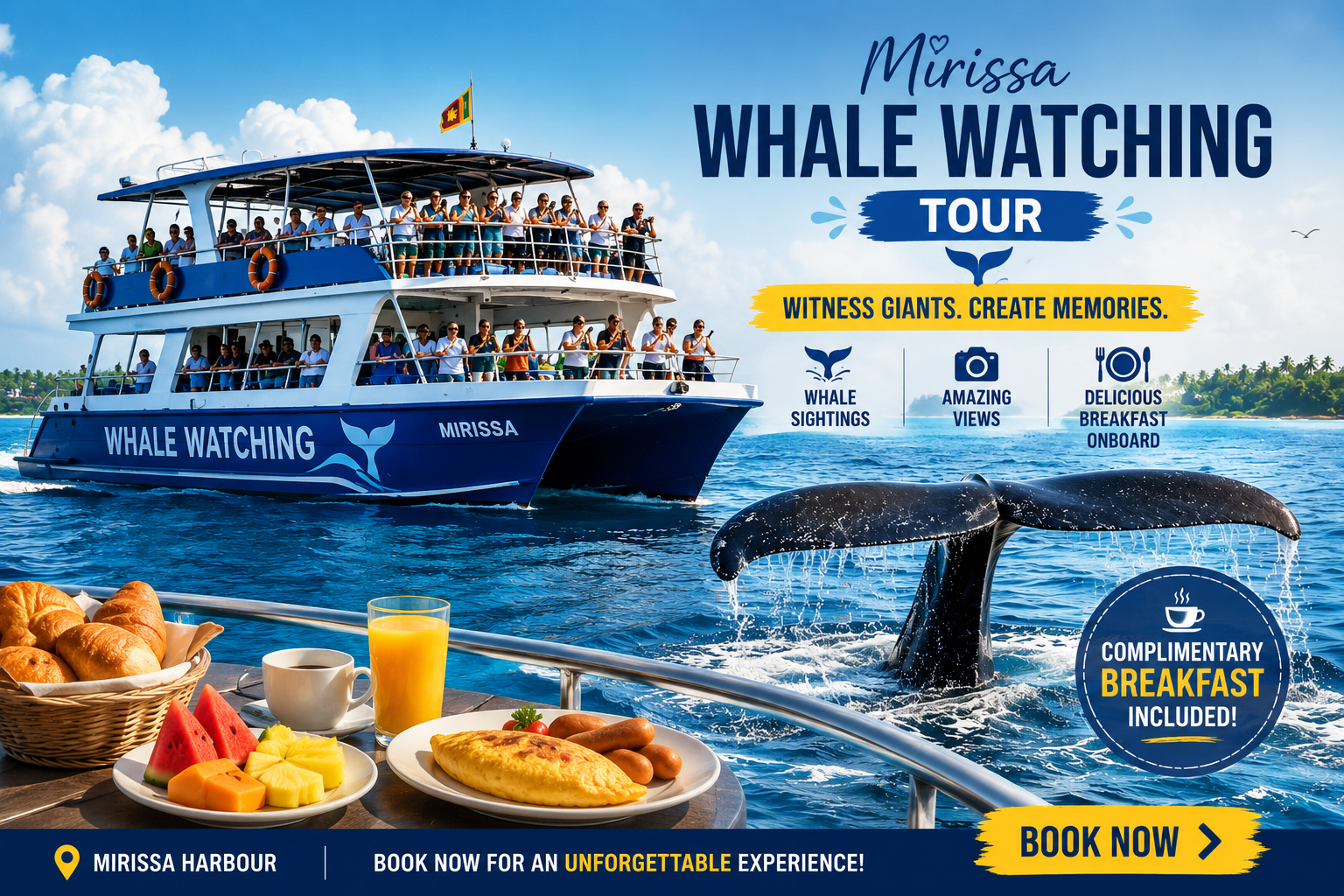 Mirissa Whale & Dolphin Watching Boat Tour with Breakfast
