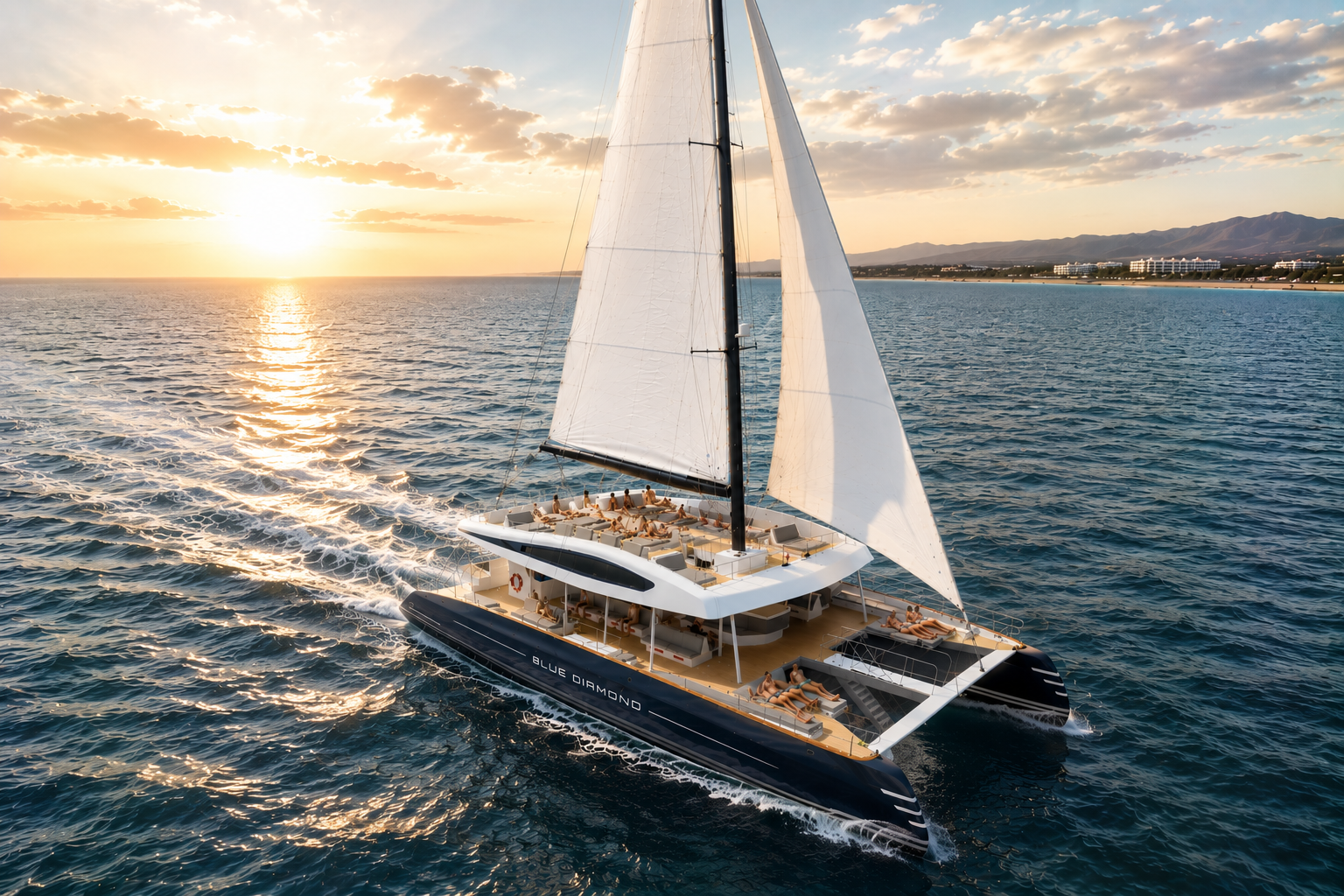 Costa Dorada Sunset Catamaran Sail with Drinks