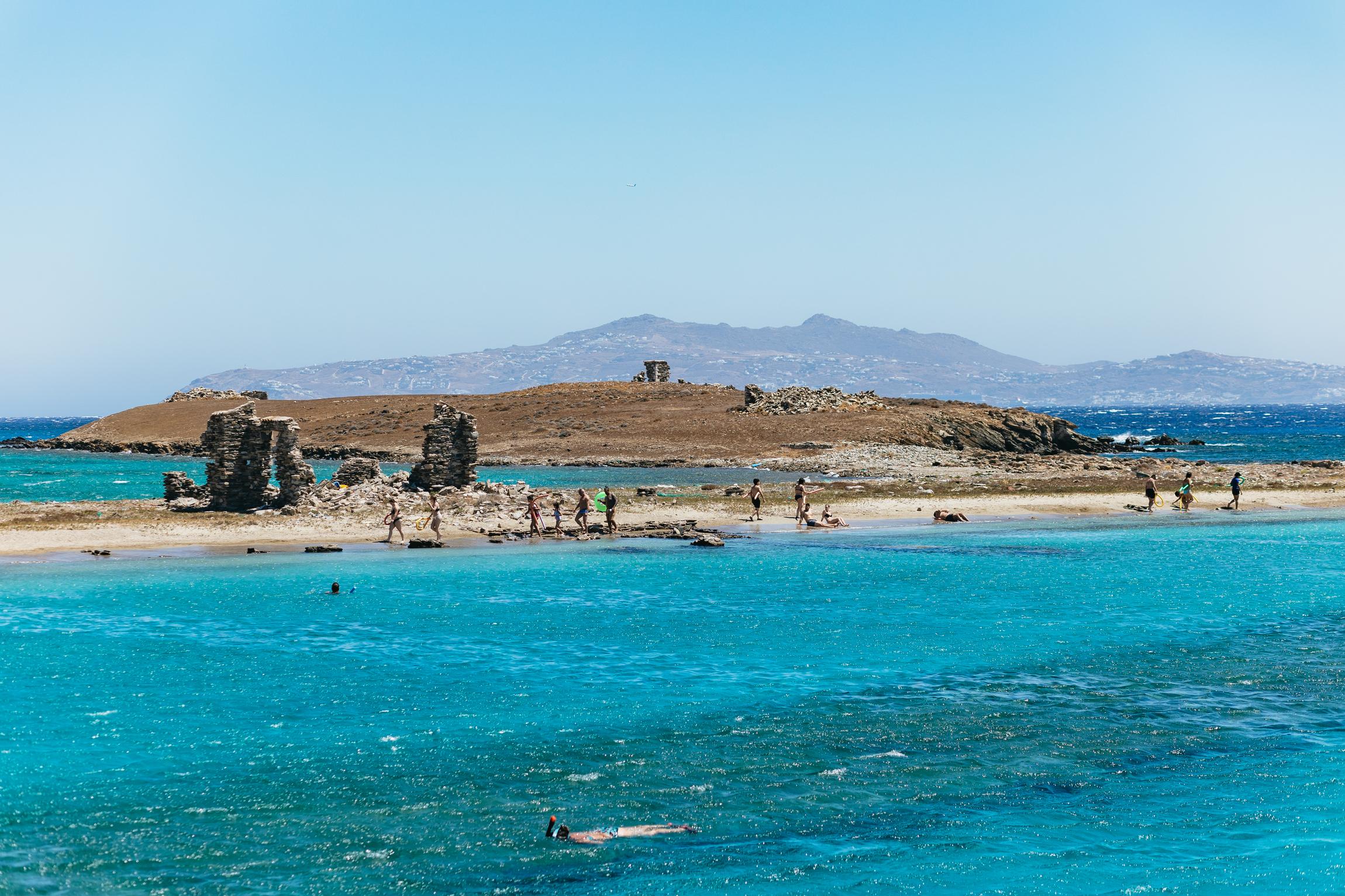 Mykonos Island Hopping: Delos Ruins & Rhenia Beach BBQ