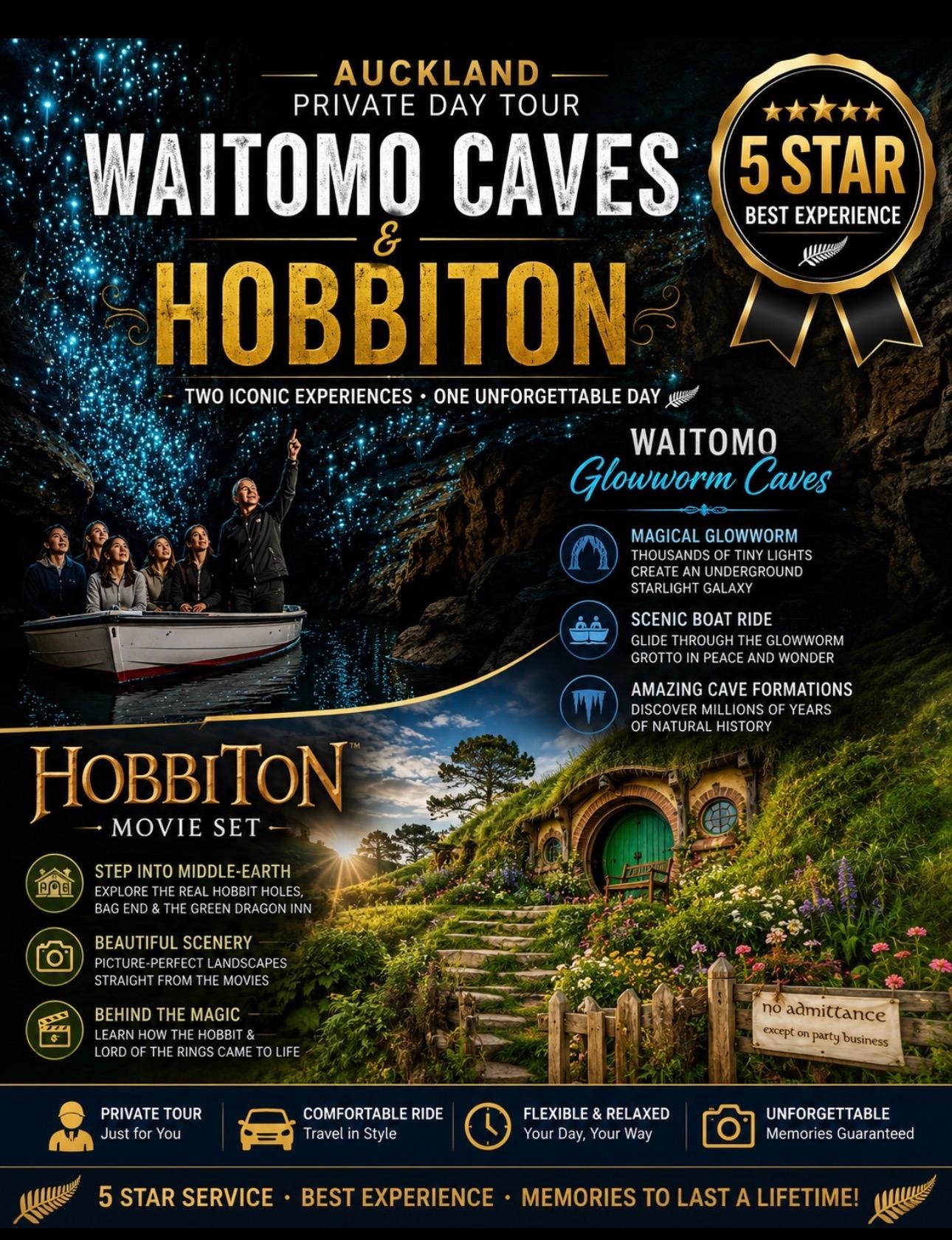 Hobbiton & Waitomo Caves Private Day Trip from Auckland