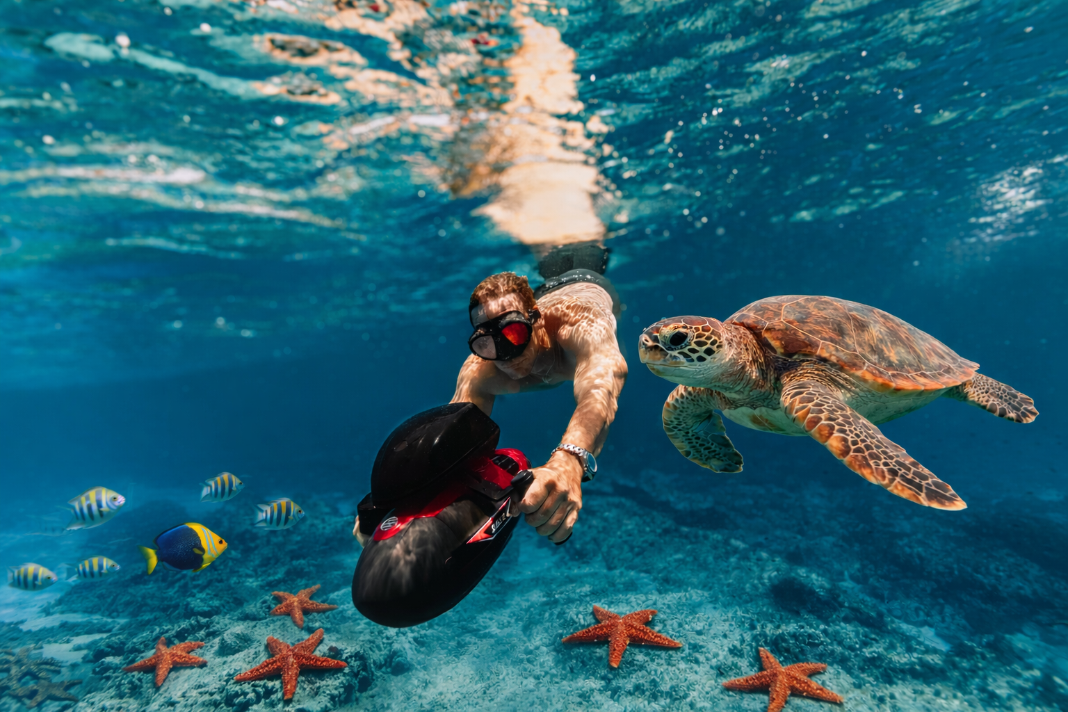 Electric Underwater Scooter & Sea Turtle Encounter