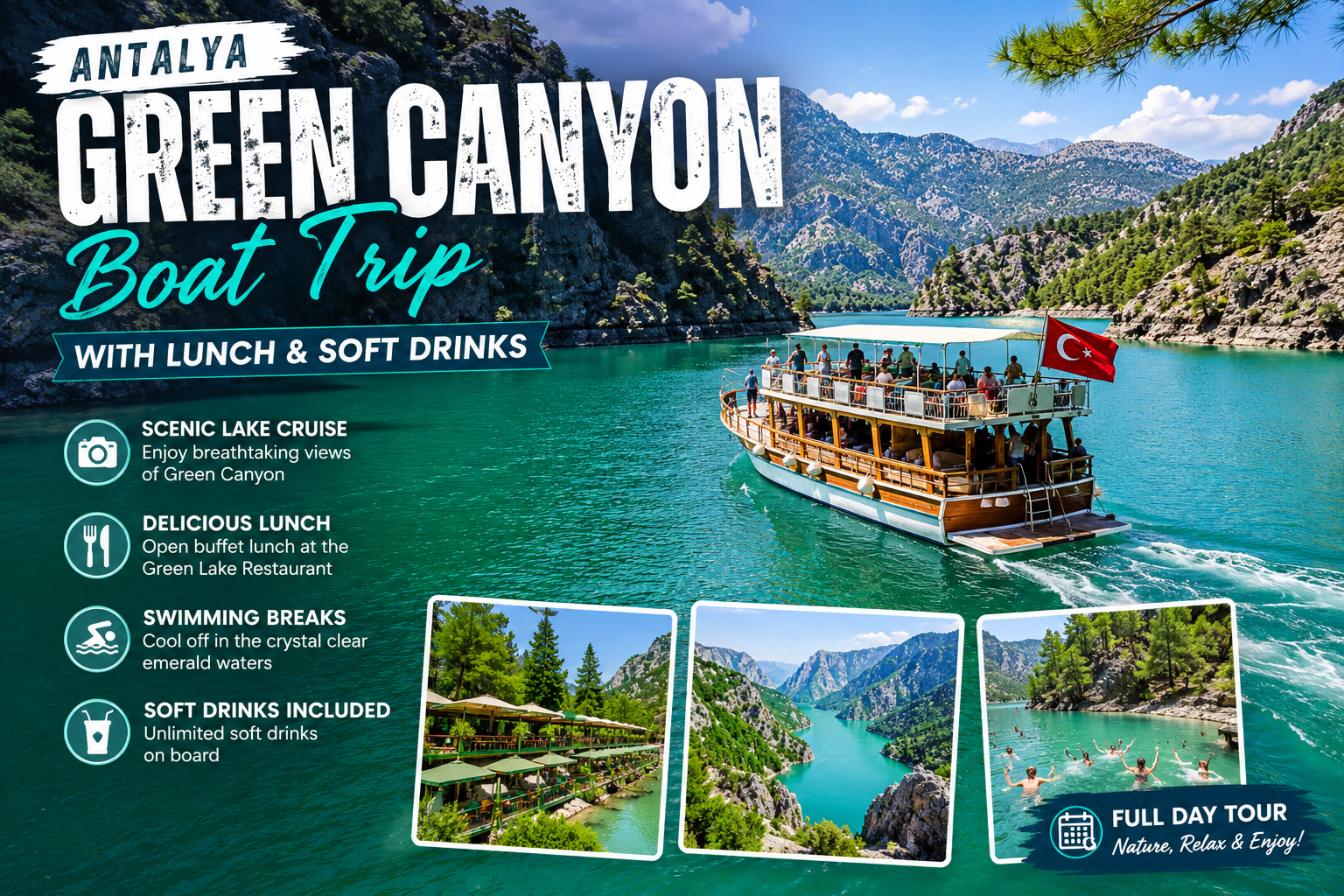 Green Canyon Boat Tour with Lunch from Antalya
