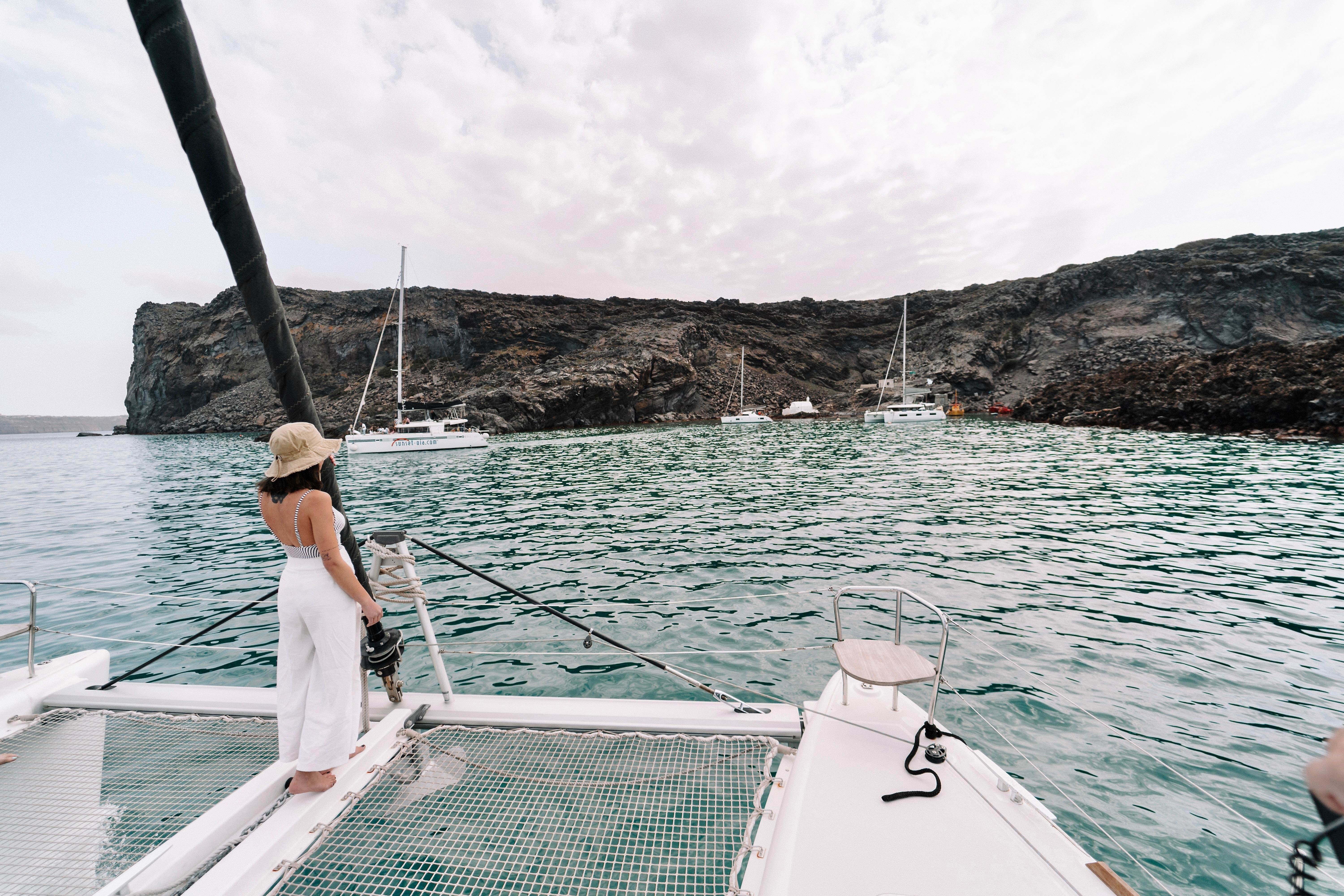 Santorini Catamaran Sail with Swimming & Mediterranean Feast