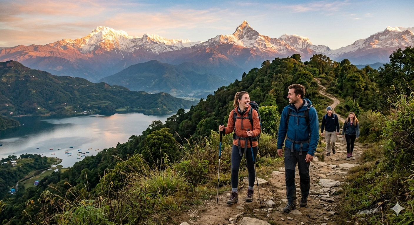 Pokhara: Sarangkot Sunrise & Fewa Lake Downhill Hike