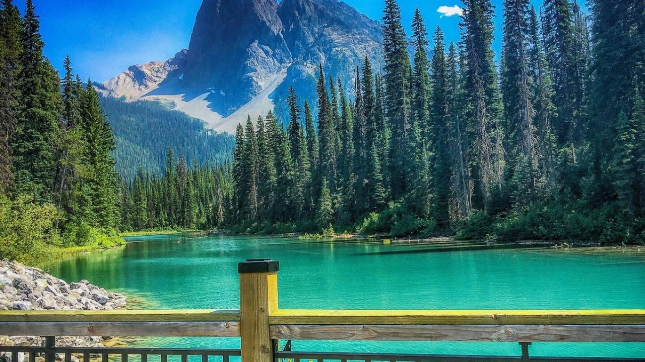 Emerald Lake canoe green glacial water President Range Yoho National Park British Columbia — image 1