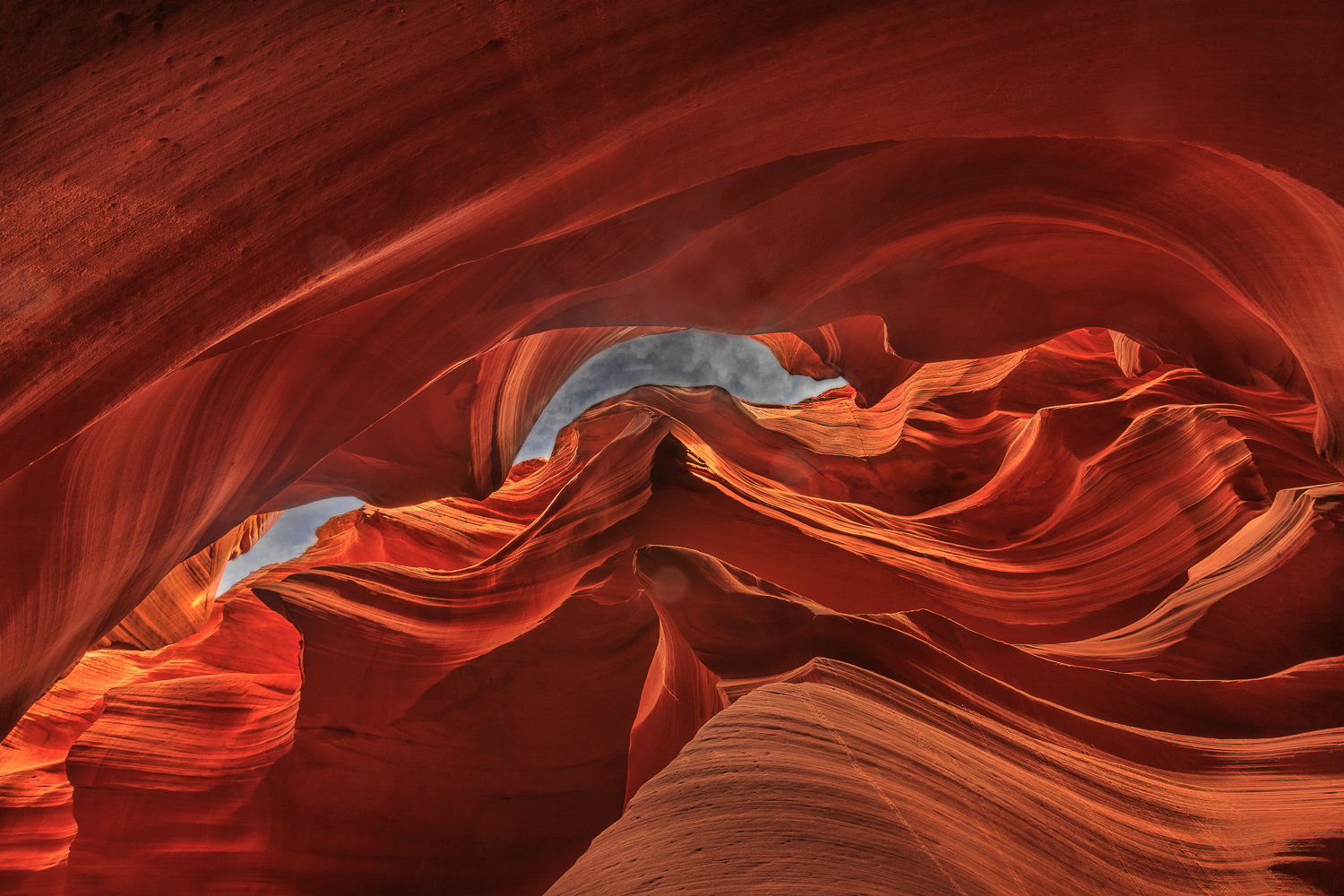 Shifting color and shadow along the walls of Lower Antelope Canyon, Page Arizona