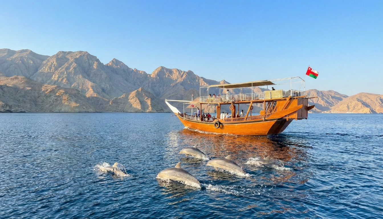 Musandam Fjord Dhow Cruise with Snorkeling & Dolphin Spotting