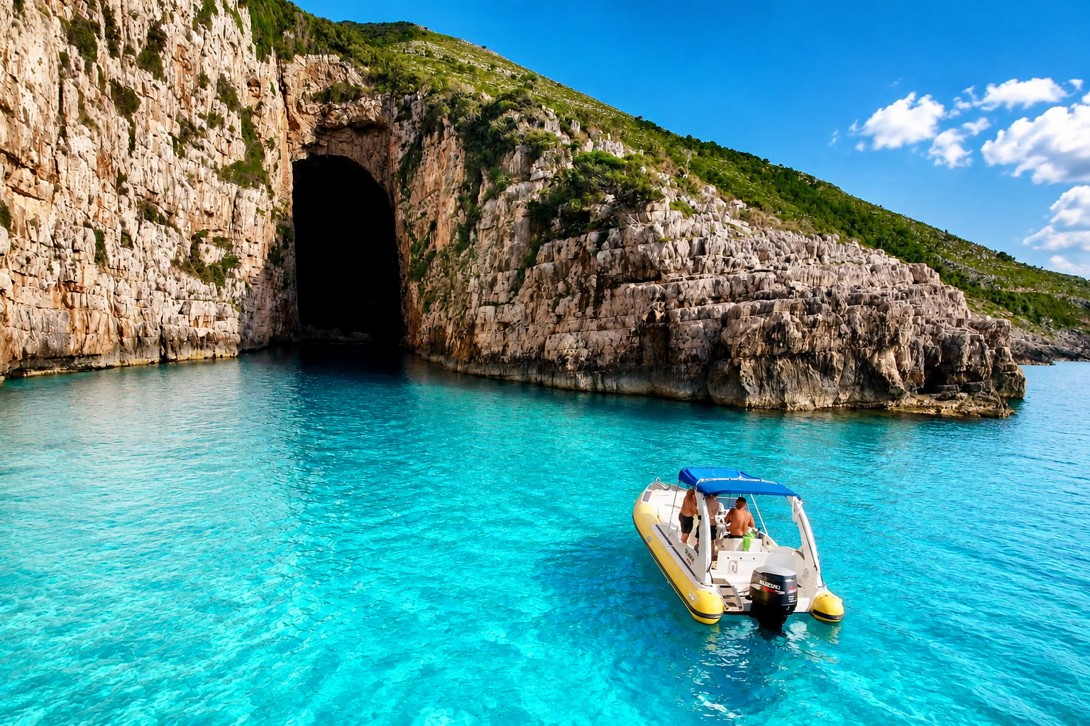 Sazan Island & Haxhi Ali Cave Speedboat Adventure from Tirana