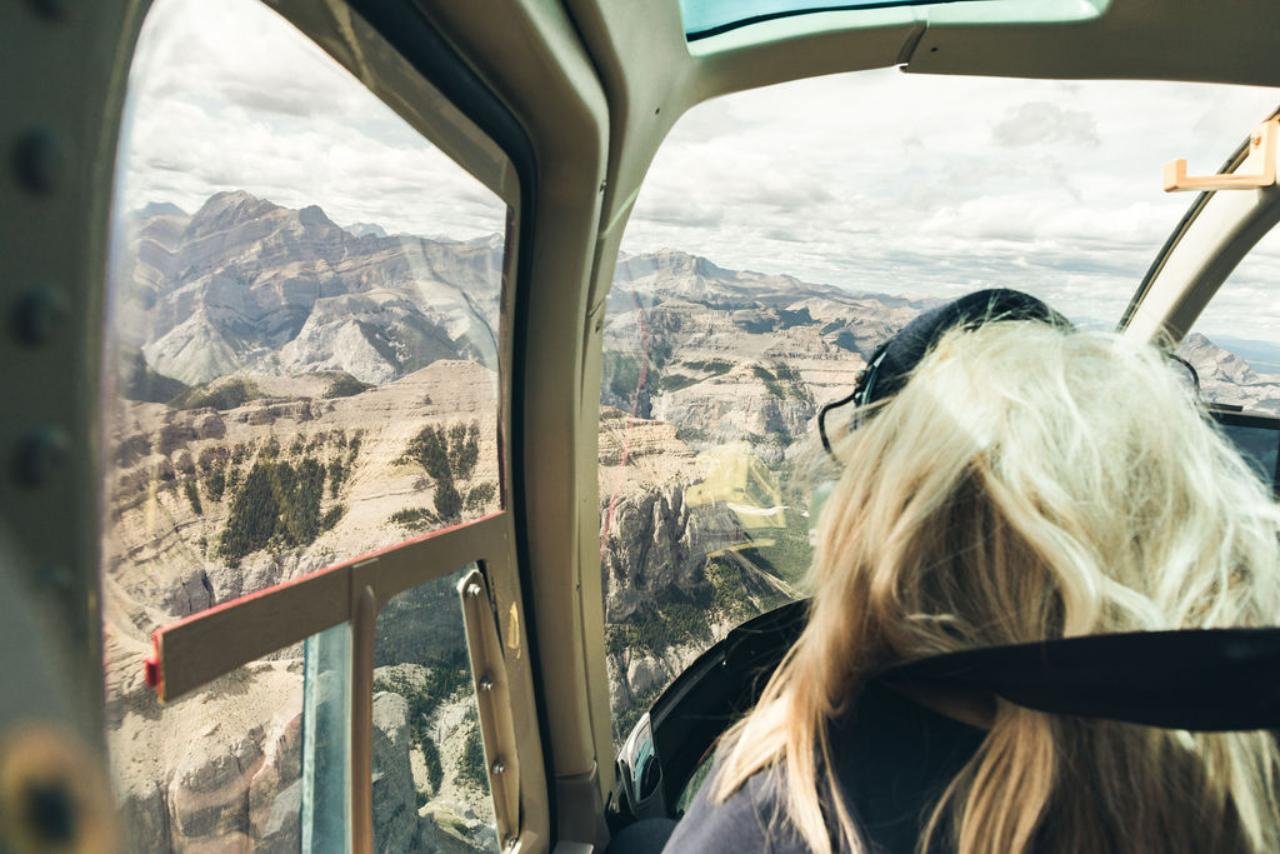 Kananaskis helicopter tour over Lake Minnewanka near Banff National Park