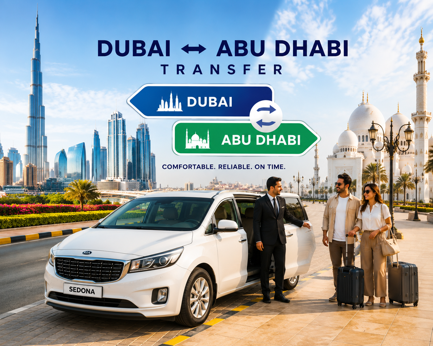 Service de transfert privé : Dubaï vers Abou Dabi