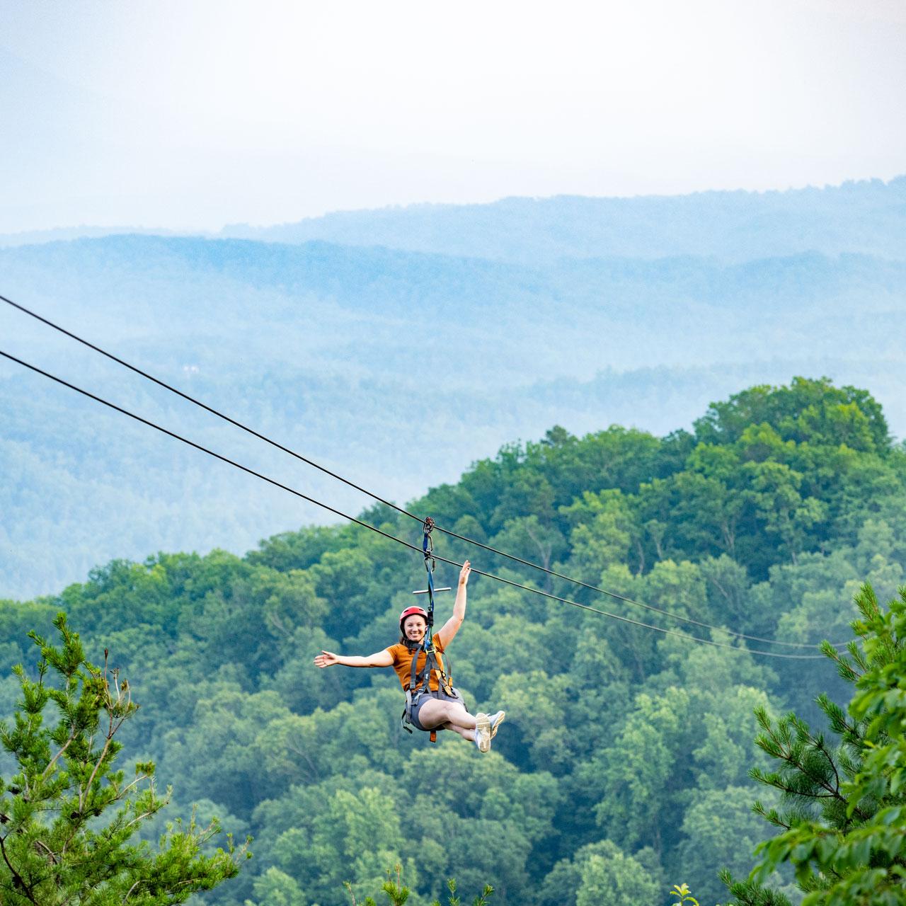 Pigeon Forge 7-line Smoky Mountains zipline tour through the forest canopy