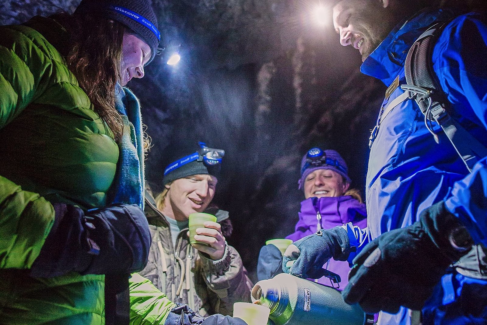 Johnston Canyon evening icewalk — headlamp-lit Lower Falls after dark, Banff (4)