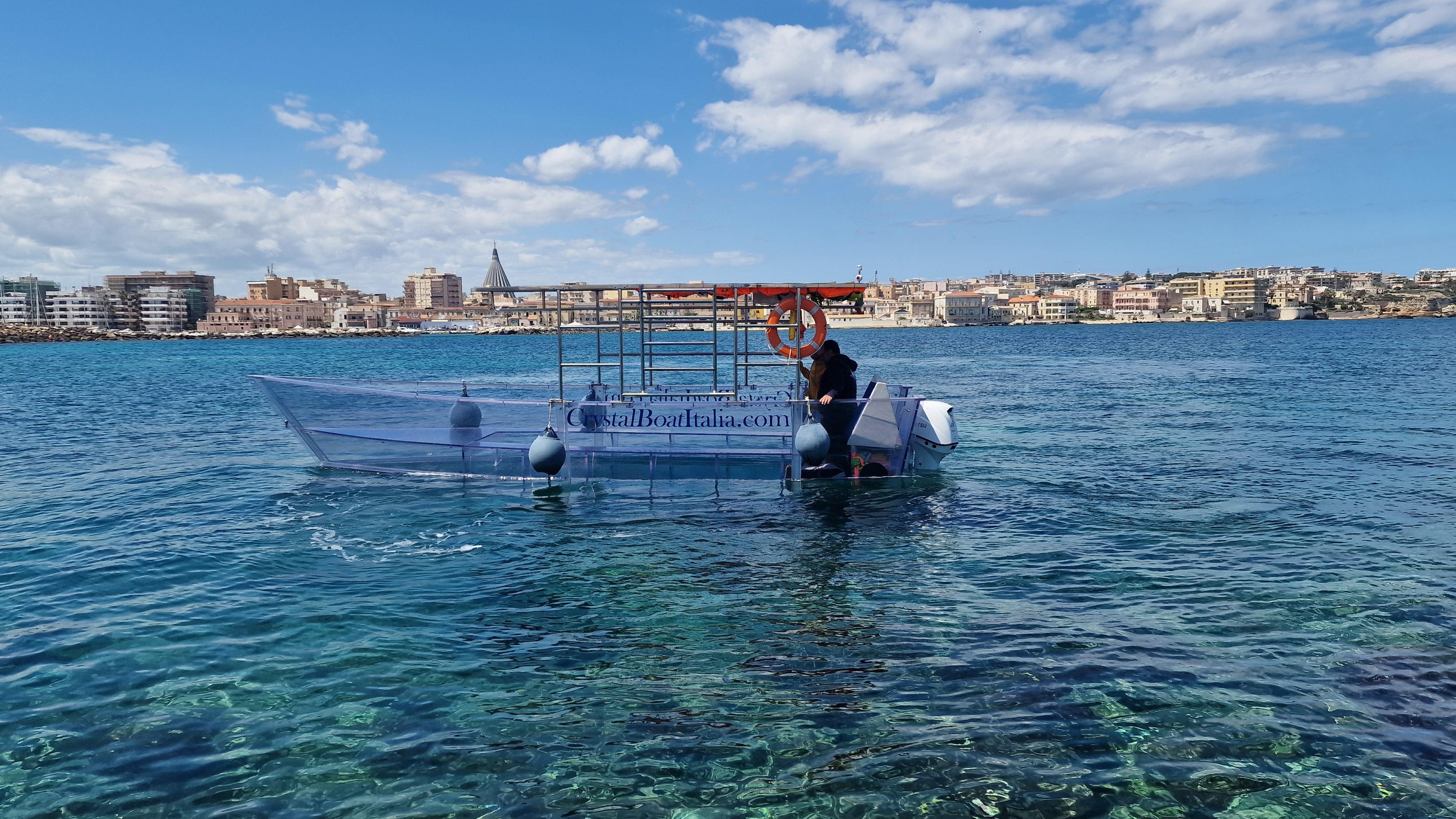 Syracuse: Coast and Sea Caves Full Transparent Boat Tour