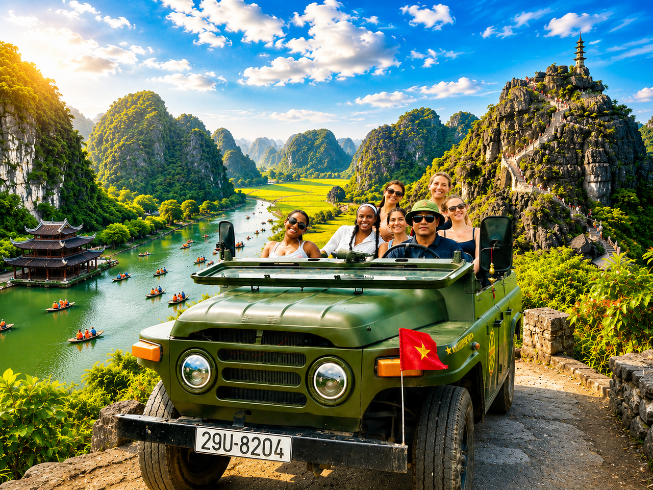 Ninh Binh Vintage Jeep Adventure with Trang An Boat Ride