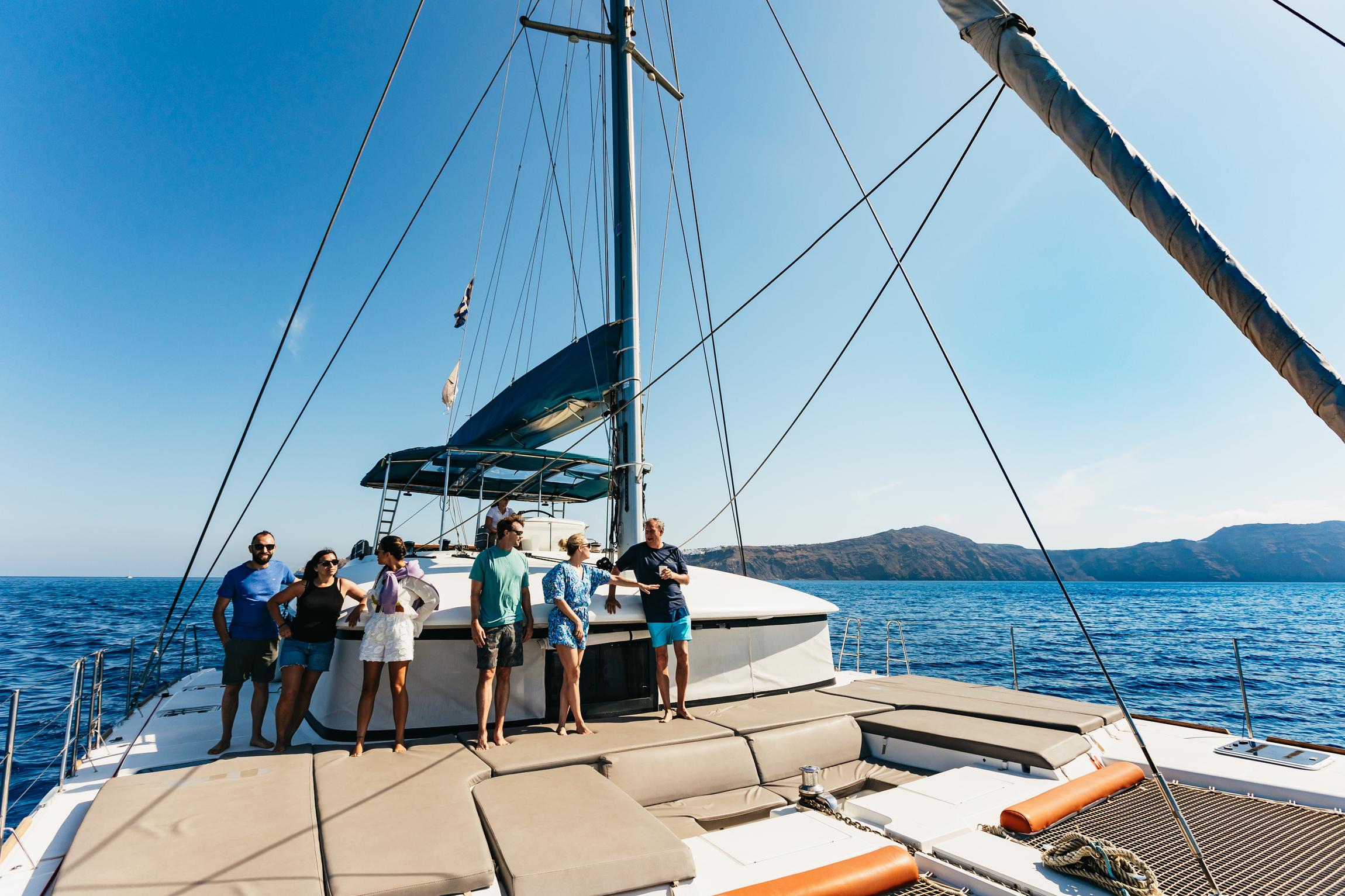 Santorini Luxury Catamaran Day Trip with Meal & Open Bar
