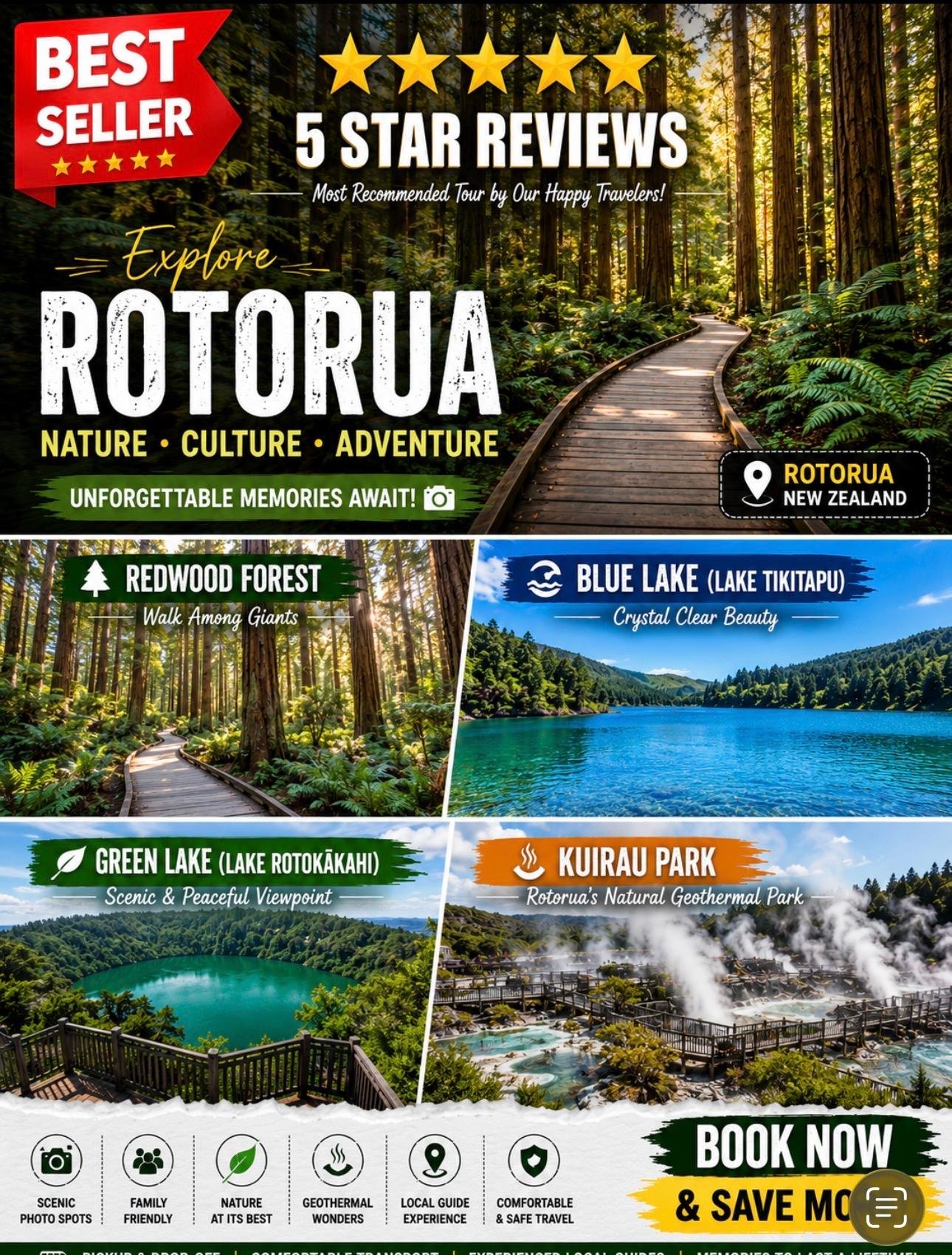 Rotorua Highlights: Geothermal Parks, Redwoods & Lakes from Auckland
