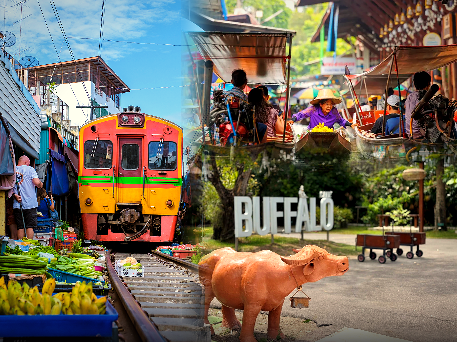 Damnoen Saduak Floating Market & Maeklong Railway Tour with Boat Ride