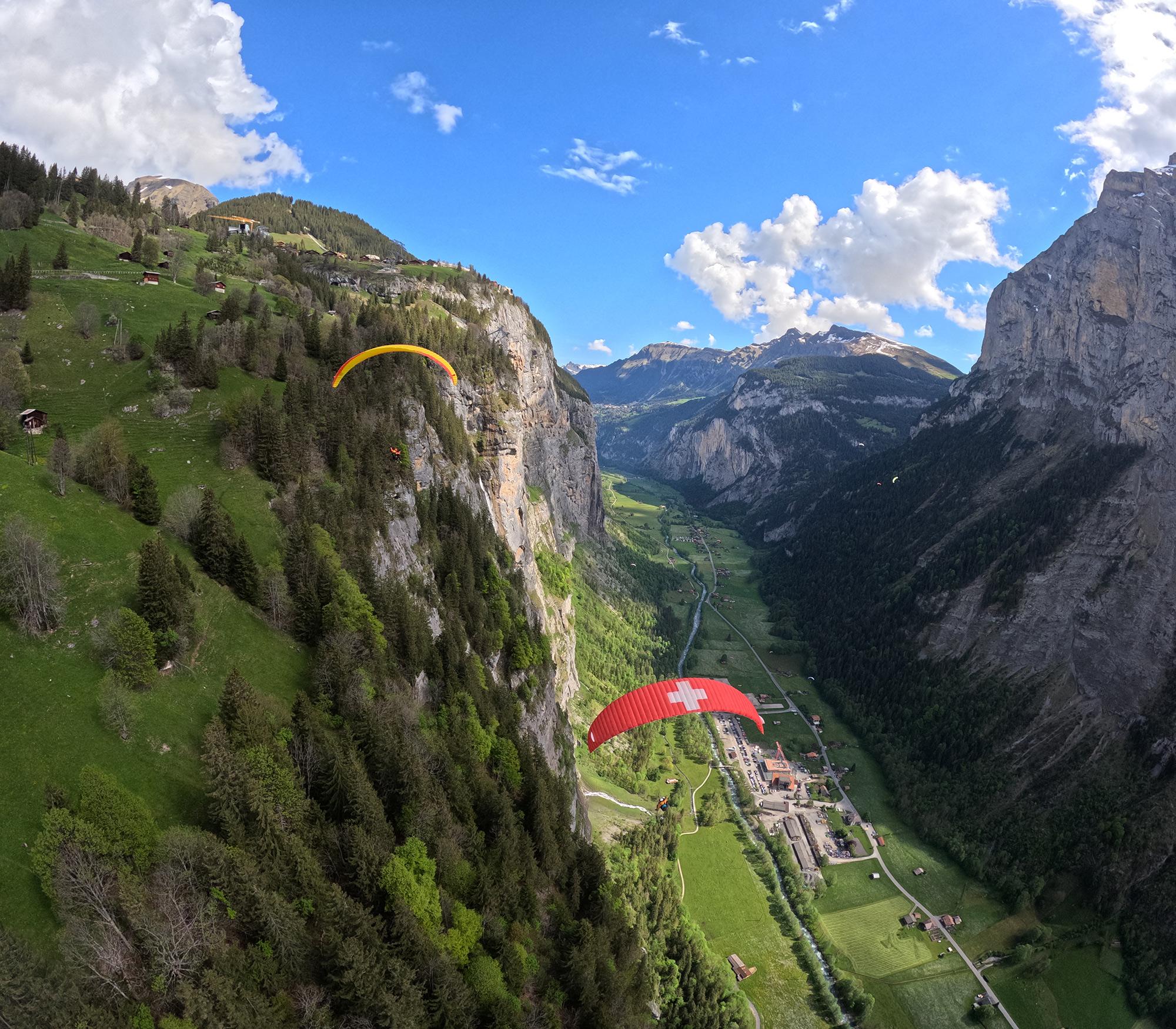 Tandem Paragliding Above Mürren, Lauterbrunnen Valley