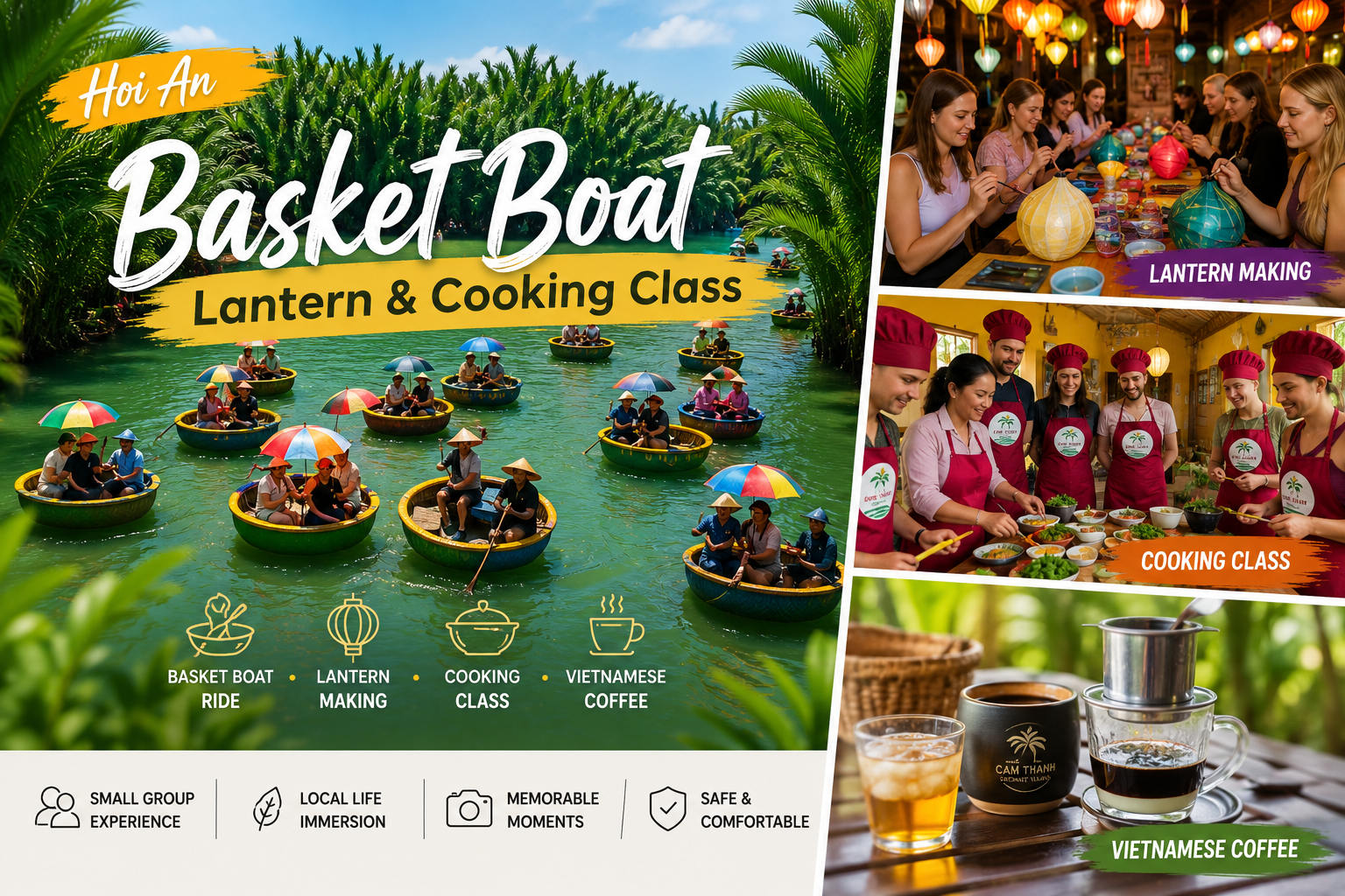 Hoi An Basket Boat, Lantern Making & Cooking Class