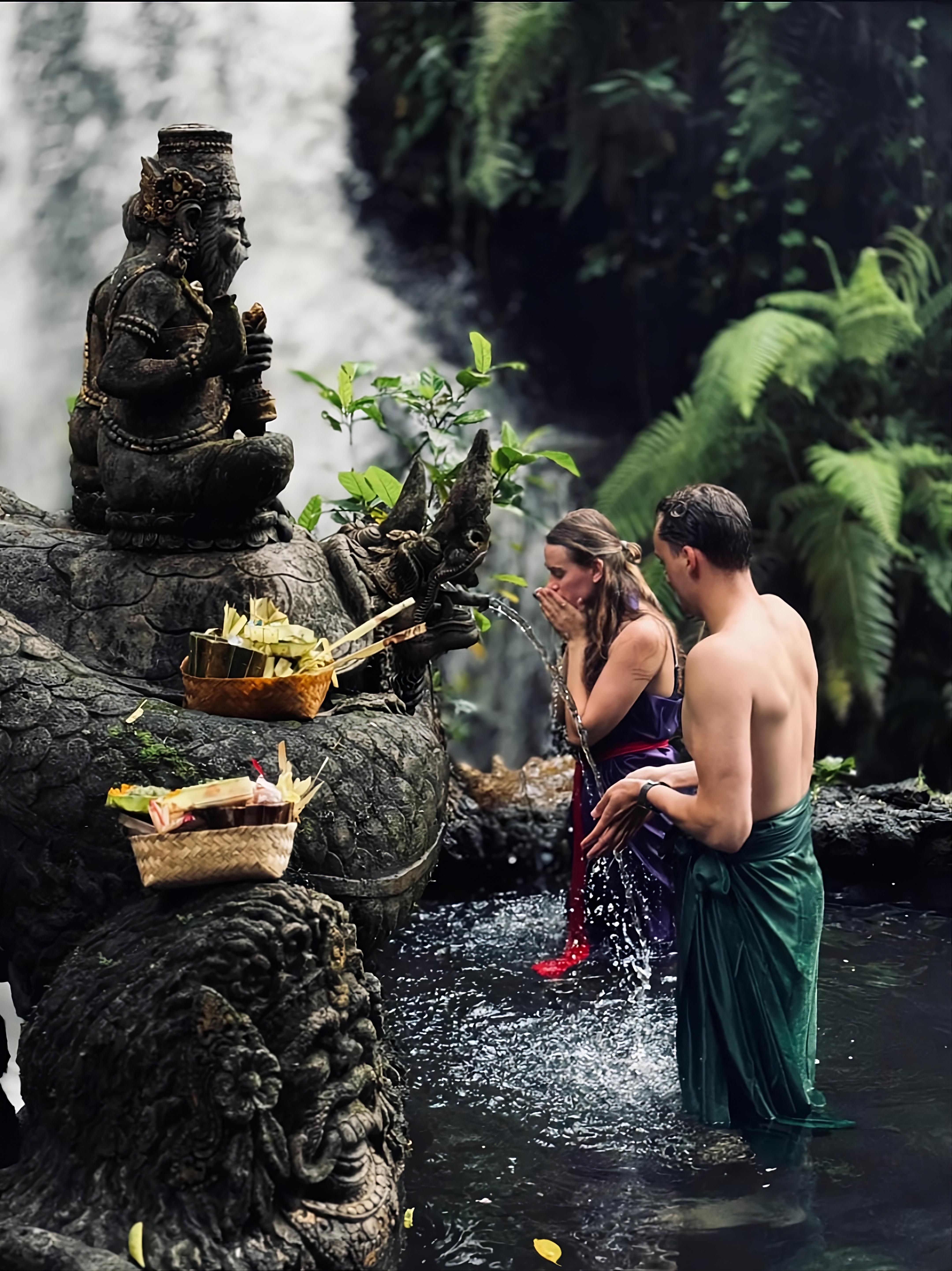Sacred Waterfall Purification Ceremony at Taman Beji Griya