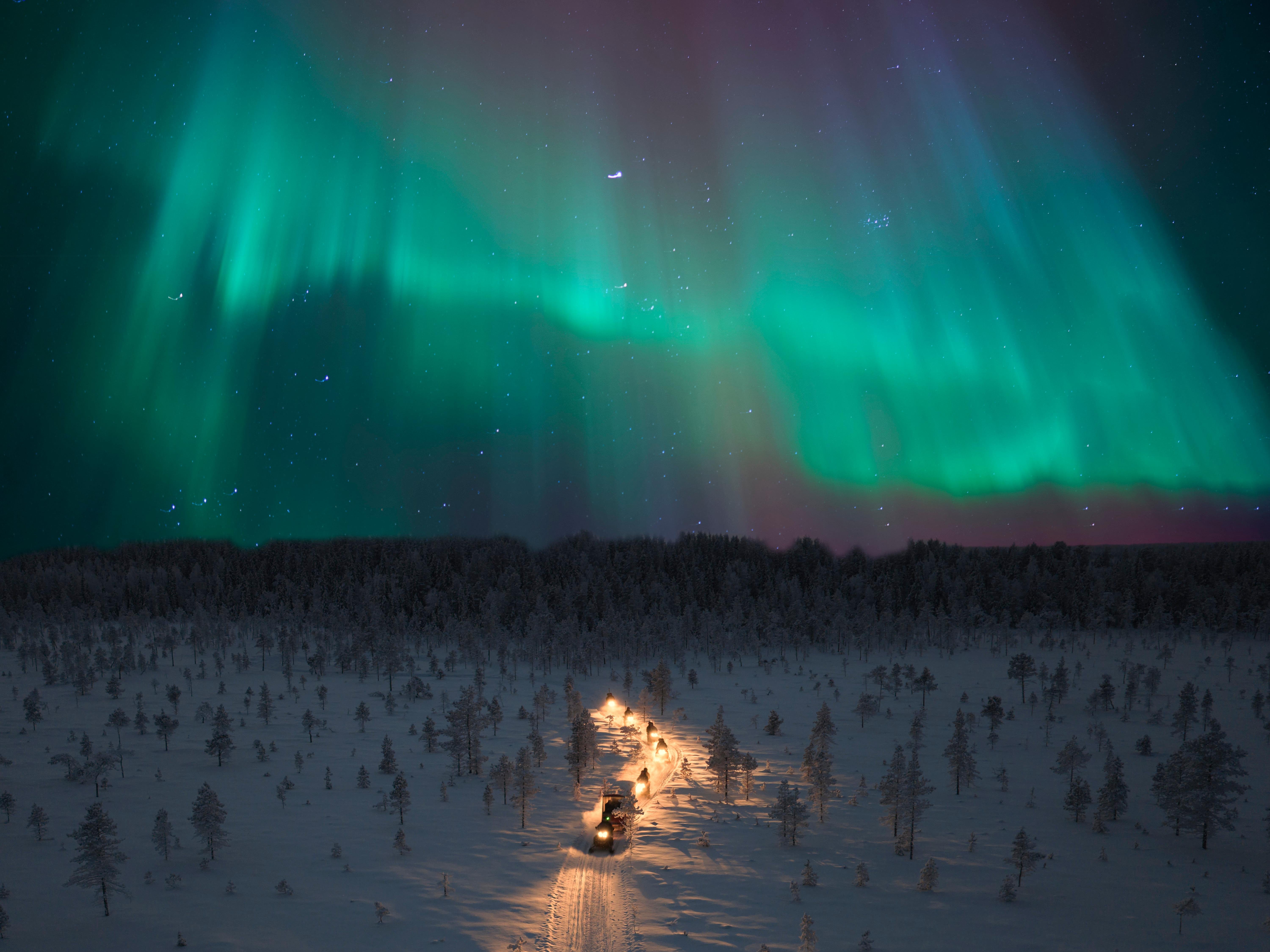 Private Aurora Snowmobile Adventure in Levi Wilderness