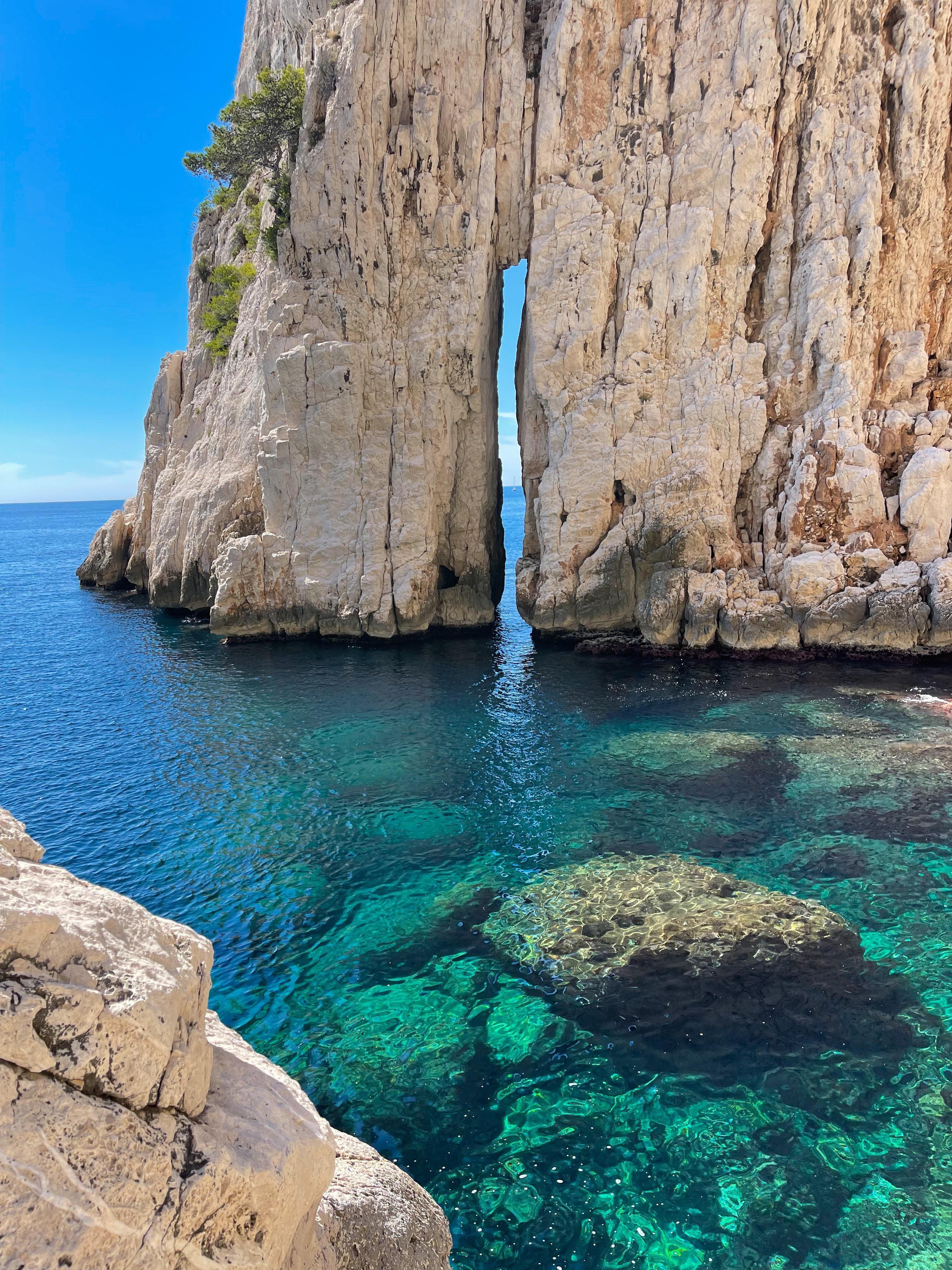 Calanques boat tour swim stop — snorkeling gear and clear Mediterranean water in the Calanques National Park