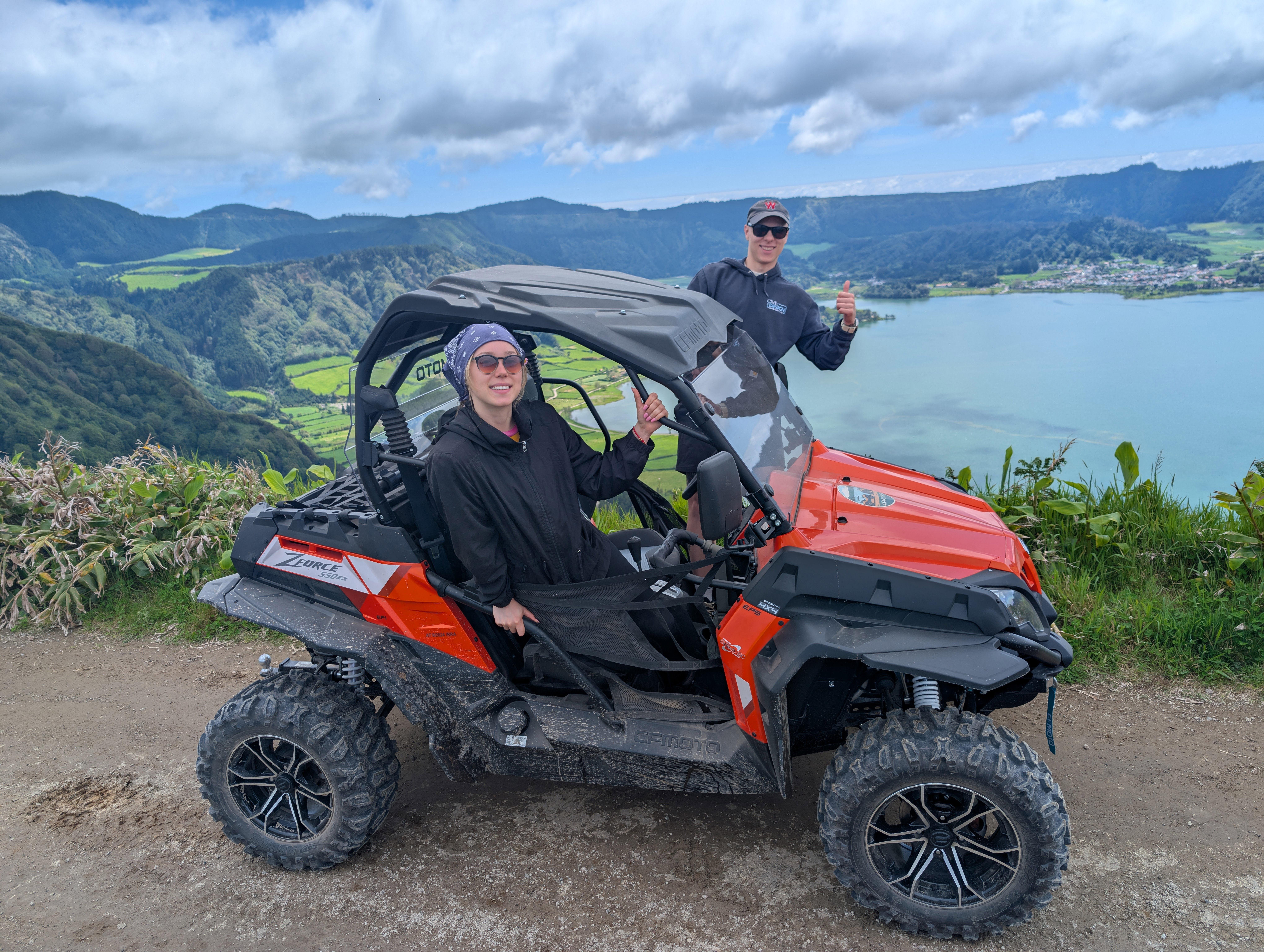 Driver seated in a buggy above the Sete Cidades crater lakes