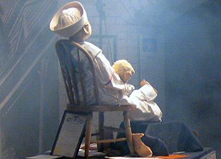 Haunted trolley tour stop outside the Shipwreck Treasures Museum after closing