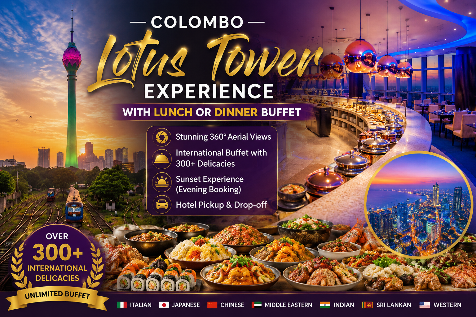Lotus Tower Observatory with International Buffet & Tuk-Tuk Transfer