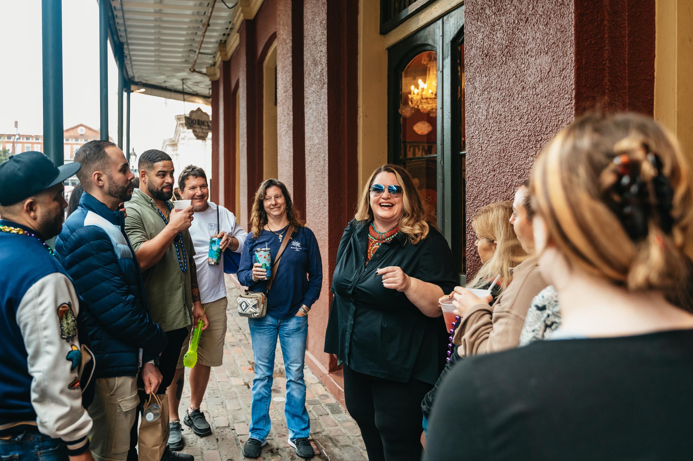 Guide describing the origins of Louisiana cooking on a French Quarter food history tour