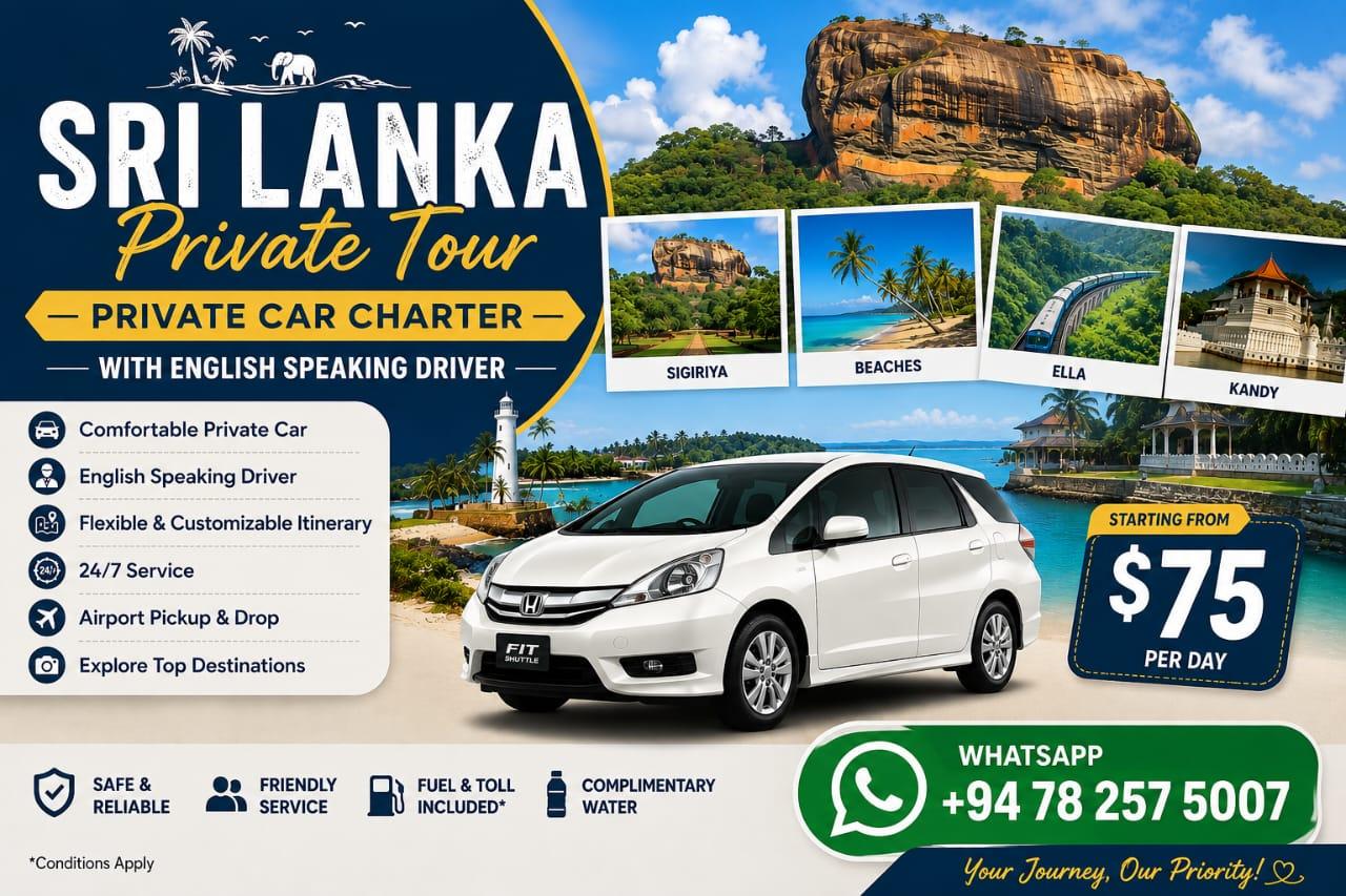 Private Sri Lanka Car Charter with Licensed English-Speaking Driver