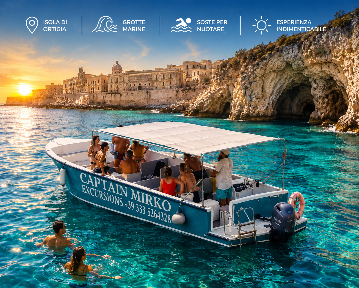 Syracuse: Boat Tour with Captain Mirko, Snorkeling & Caves