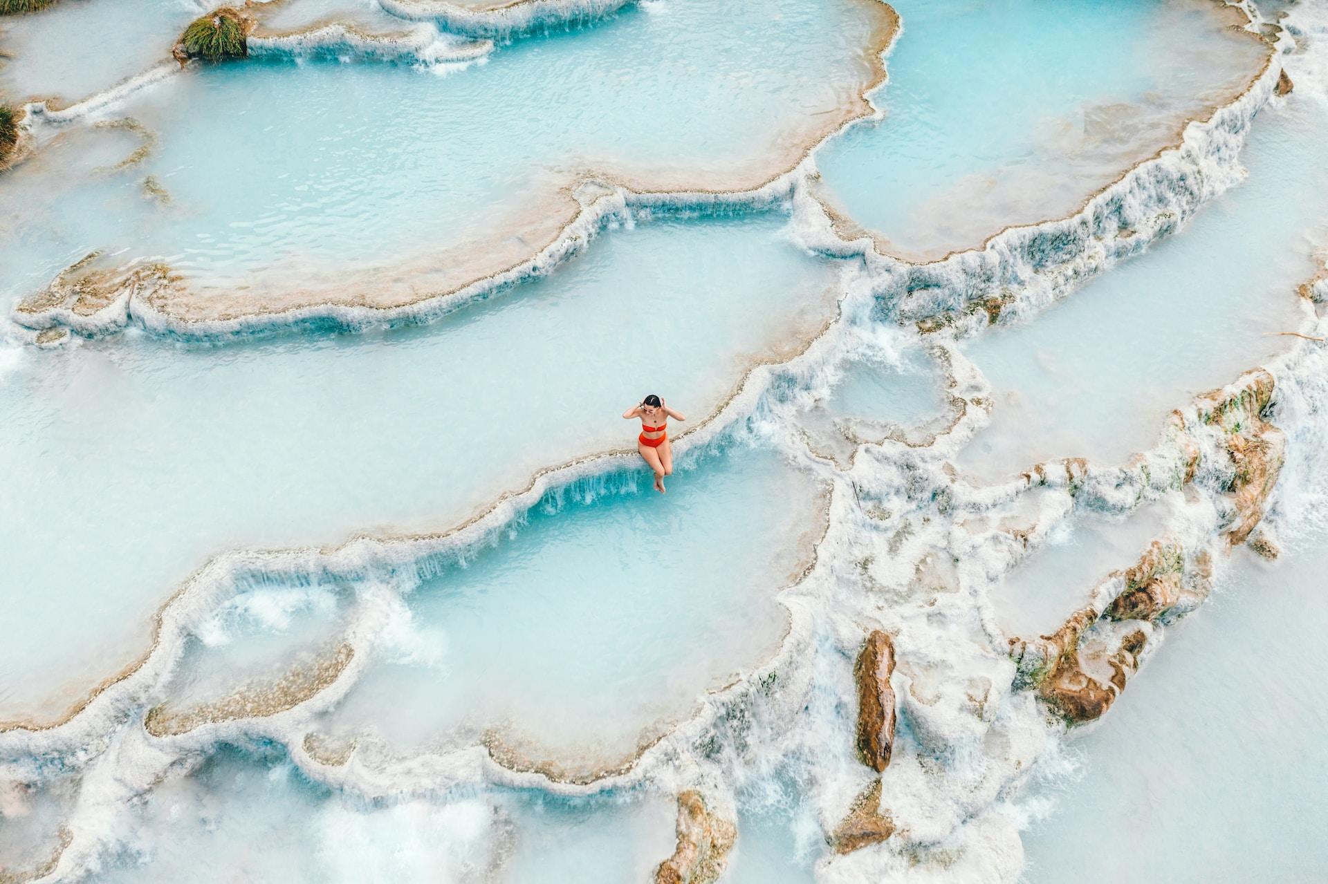 Warm sulphurous water of the free Saturnia thermal baths in the Maremma countryside