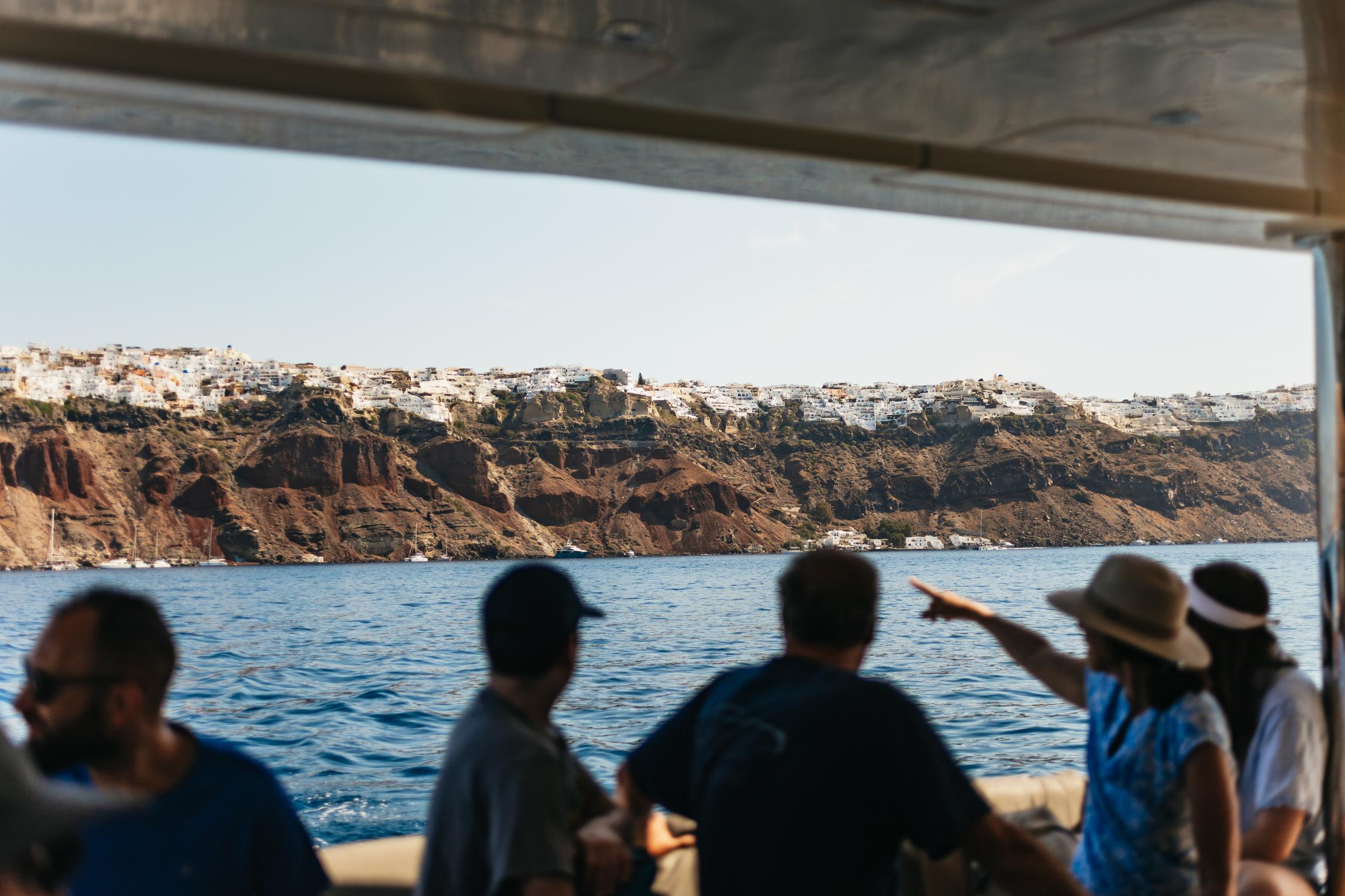 Santorini Luxury Catamaran Day Trip with Meal & Open Bar