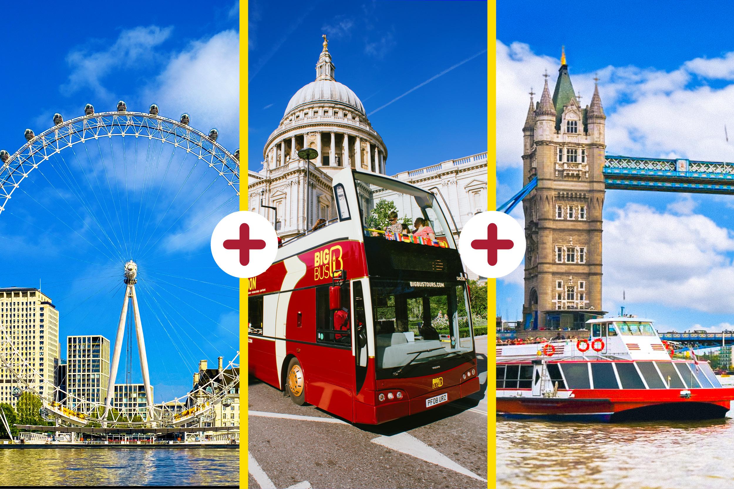 London Hop-on Hop-off Bus, London Eye & Thames River Cruise