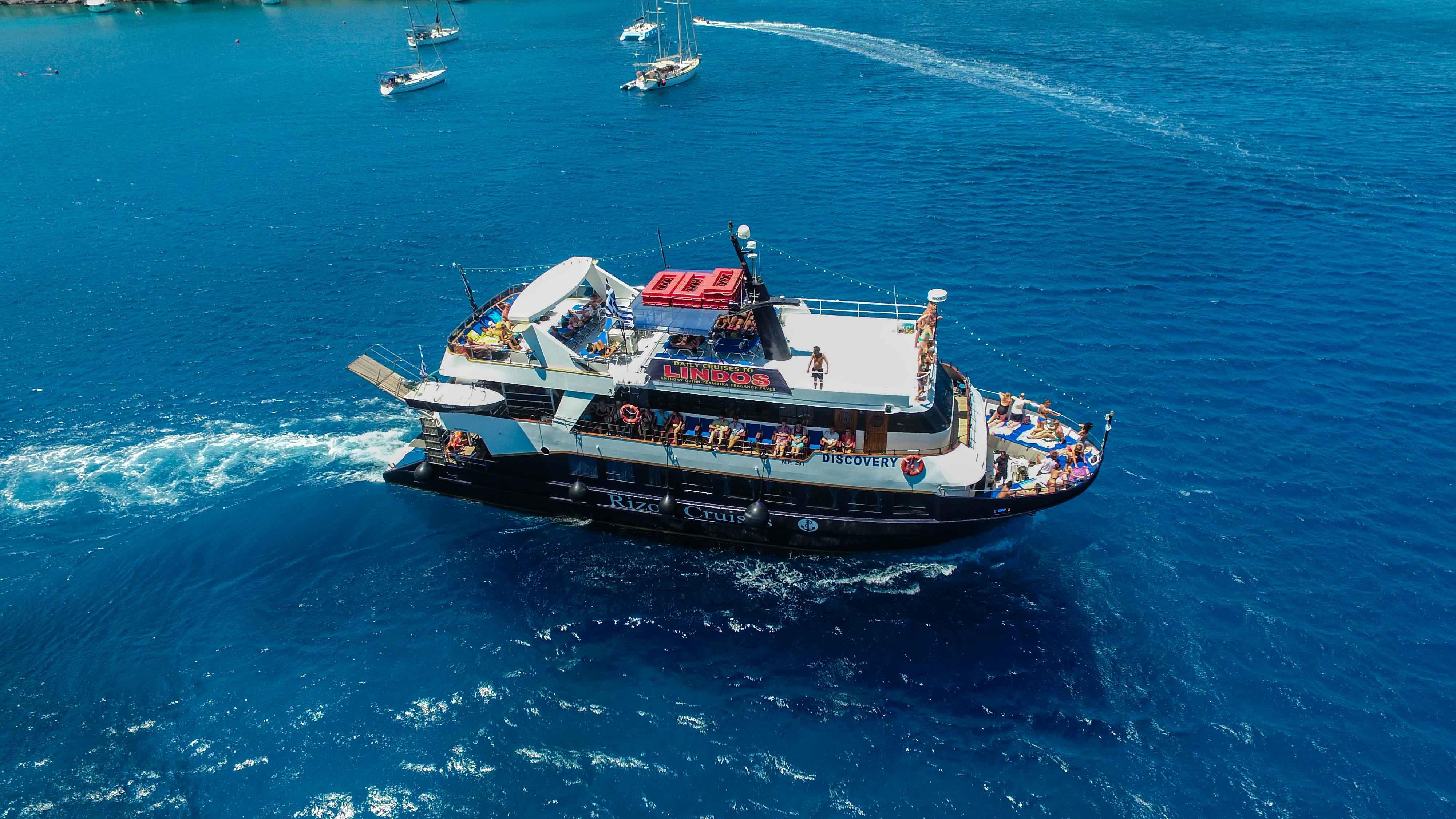 Rhodes to Lindos: Full-Day Coastal Cruise with Two Swim Stops