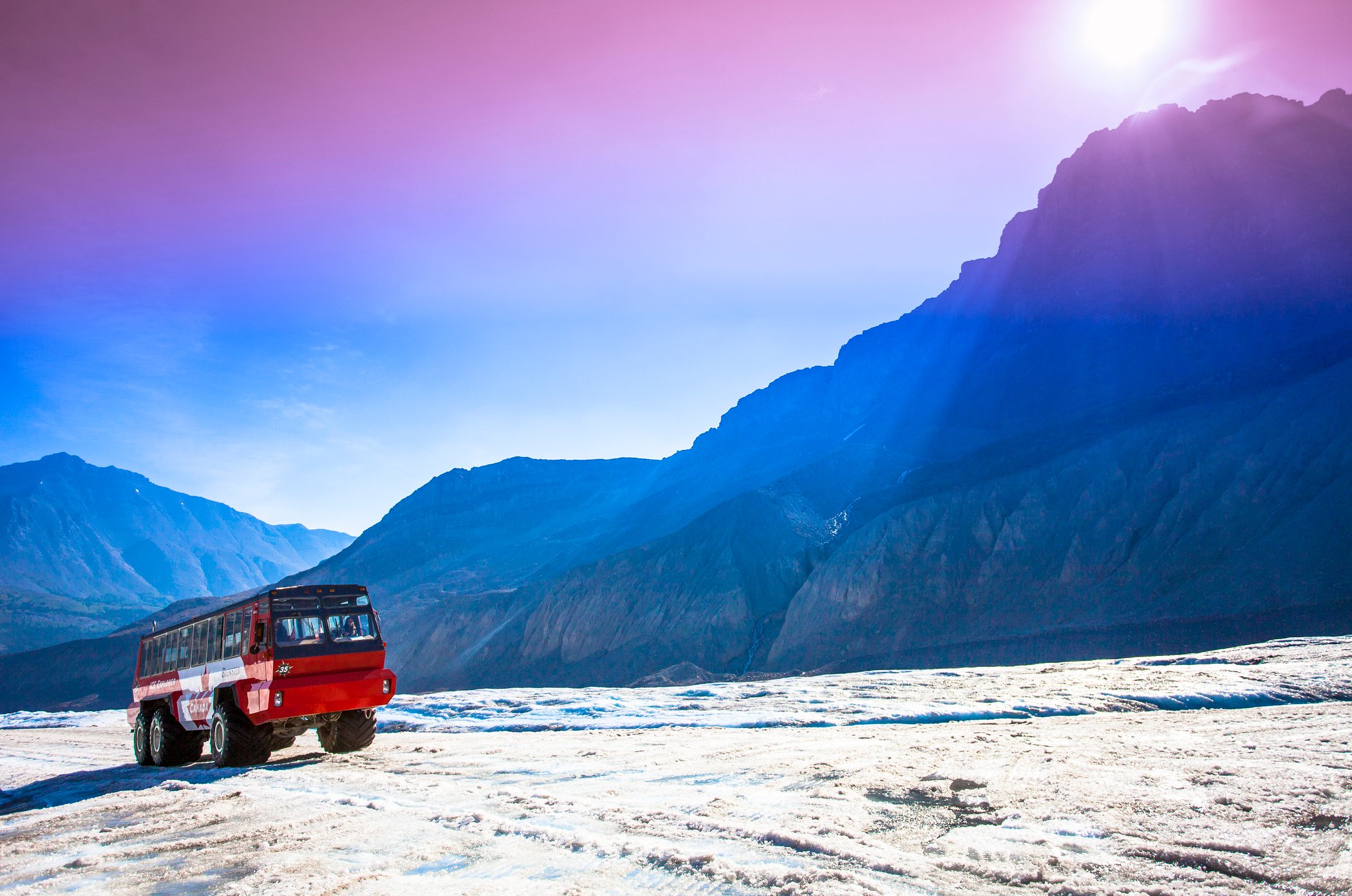 Ice Explorer ride onto the Athabasca Glacier from the Columbia Icefield Discovery Centre, Jasper
