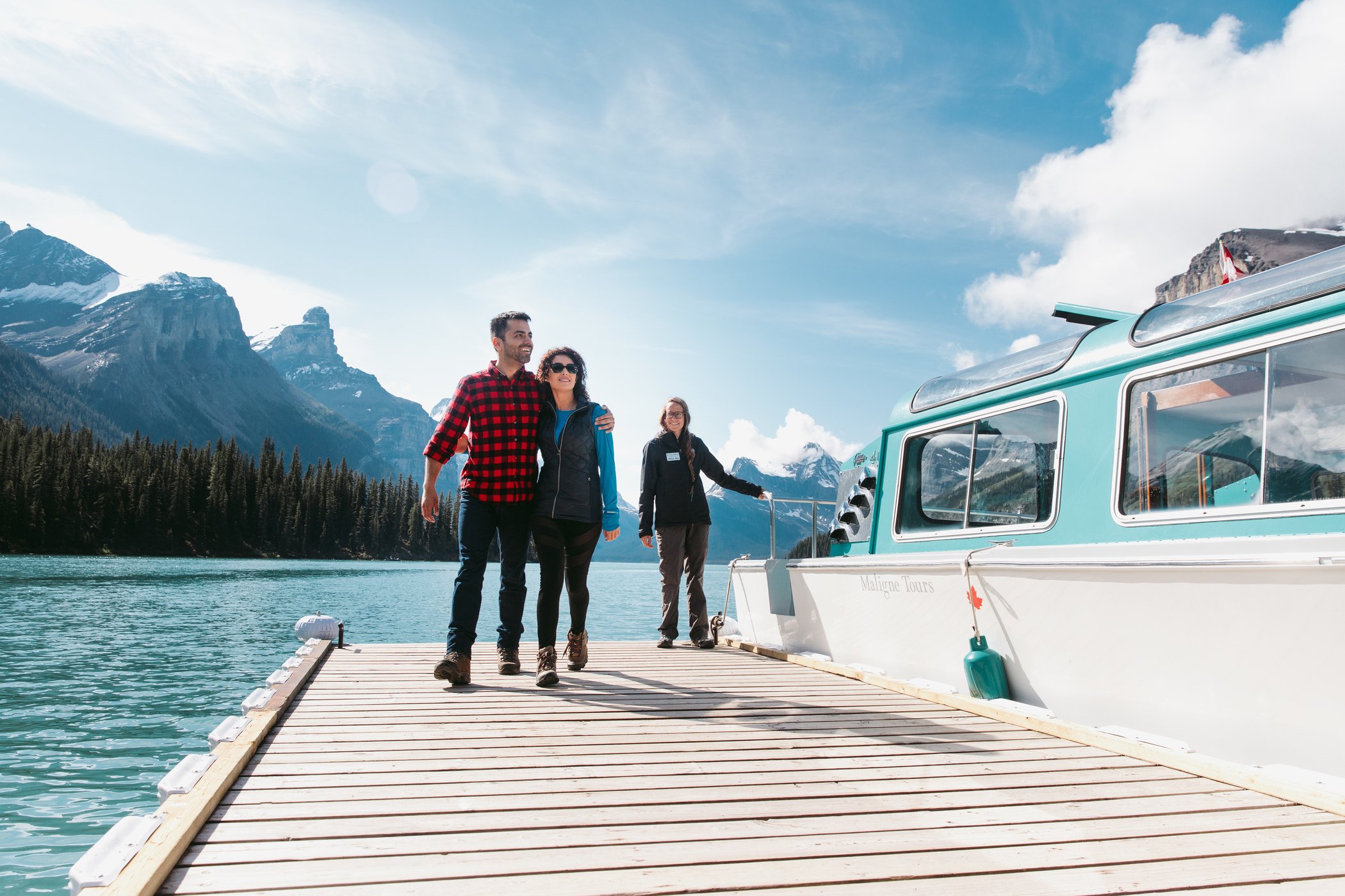 Spirit Island tied peninsula framed by Mount Unwin and Mount Charlton, Maligne Lake Jasper