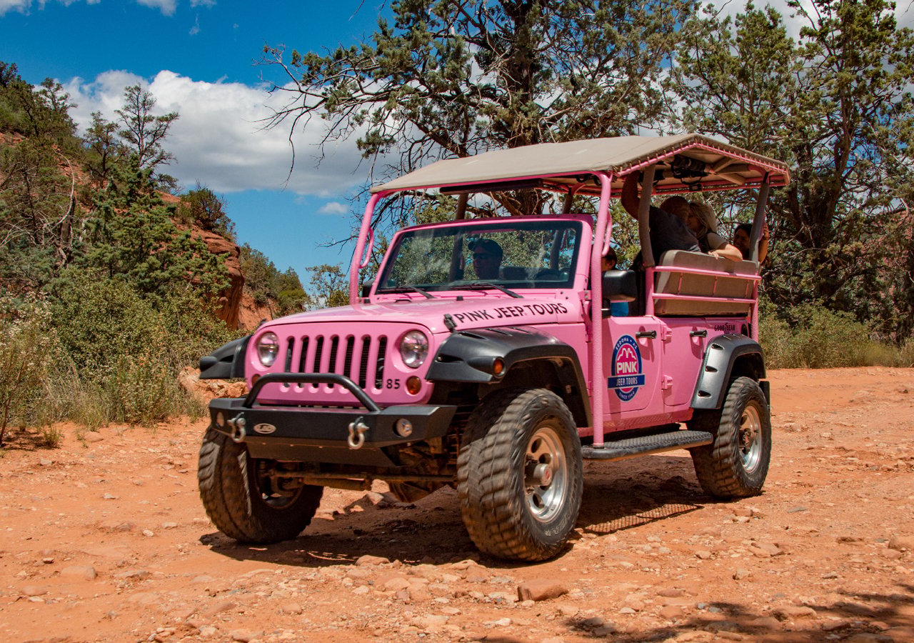 Sedona jeep tour — Pink Jeep on red-rock trail, Mogollon Rim and Coconino National Forest vistas — image 6