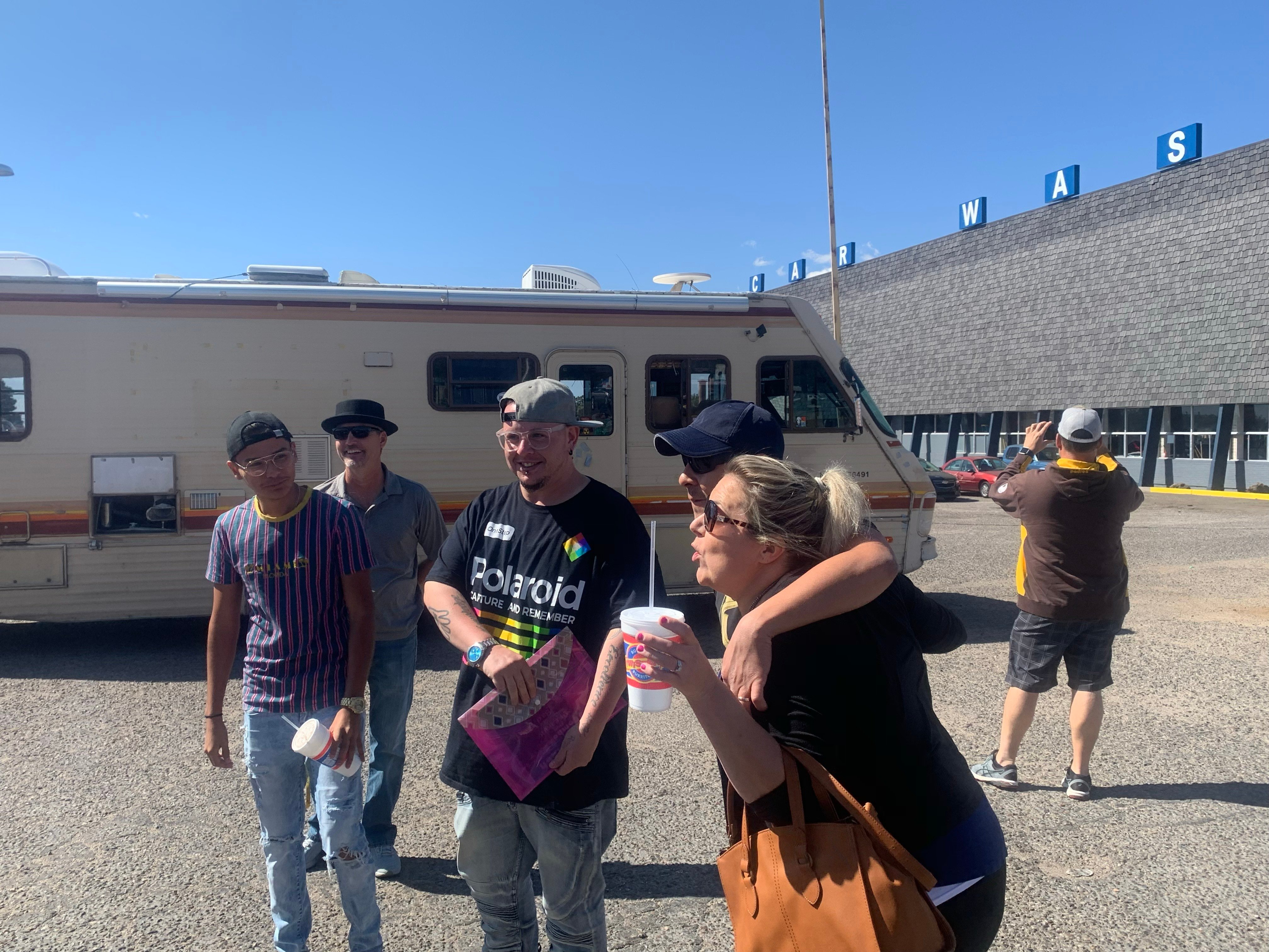 Actor-guide telling Breaking Bad stories on the Albuquerque RV tour