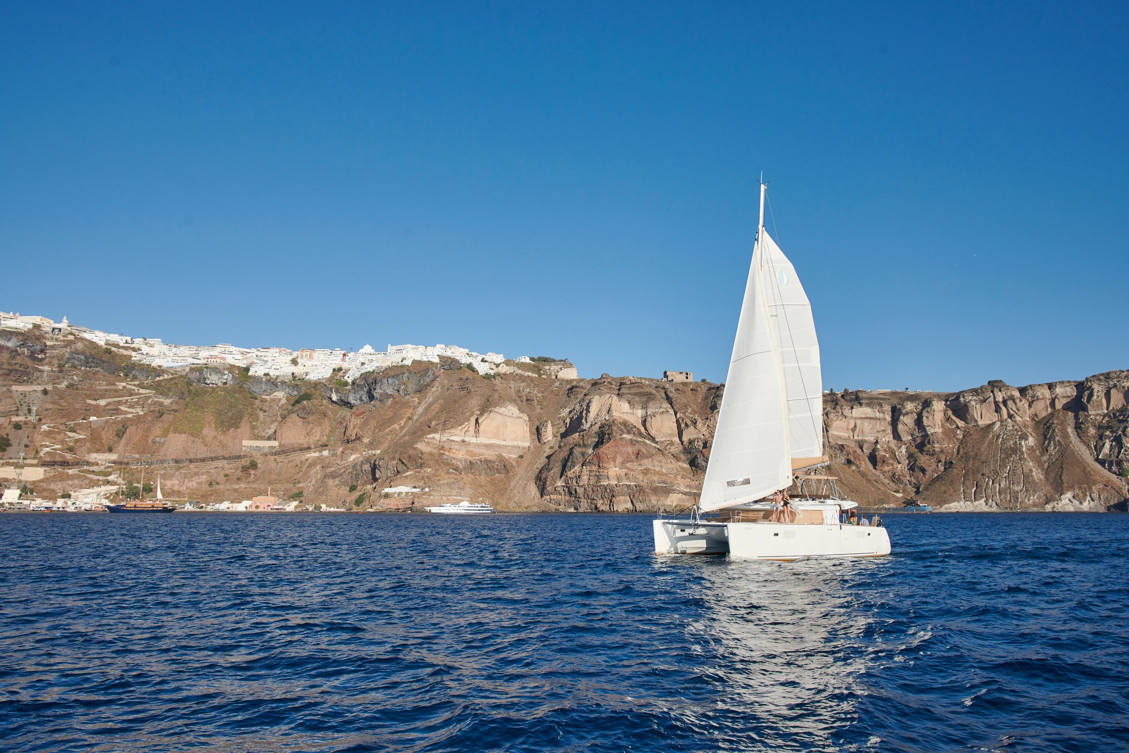 Santorini Gold Catamaran: Beaches, Volcano & BBQ