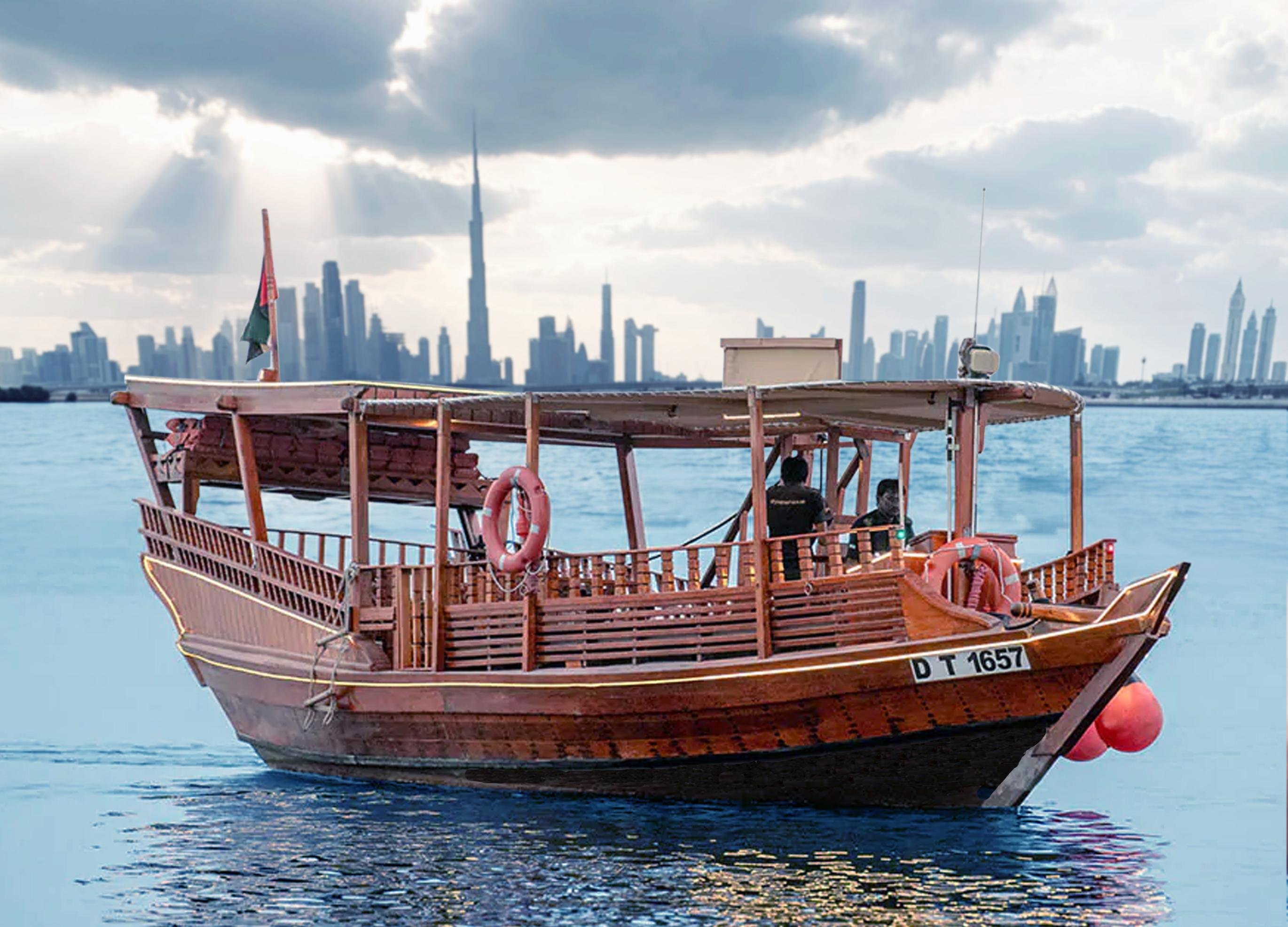 Sunset Abra Cruise on Dubai Water Canal with Burj Khalifa Views