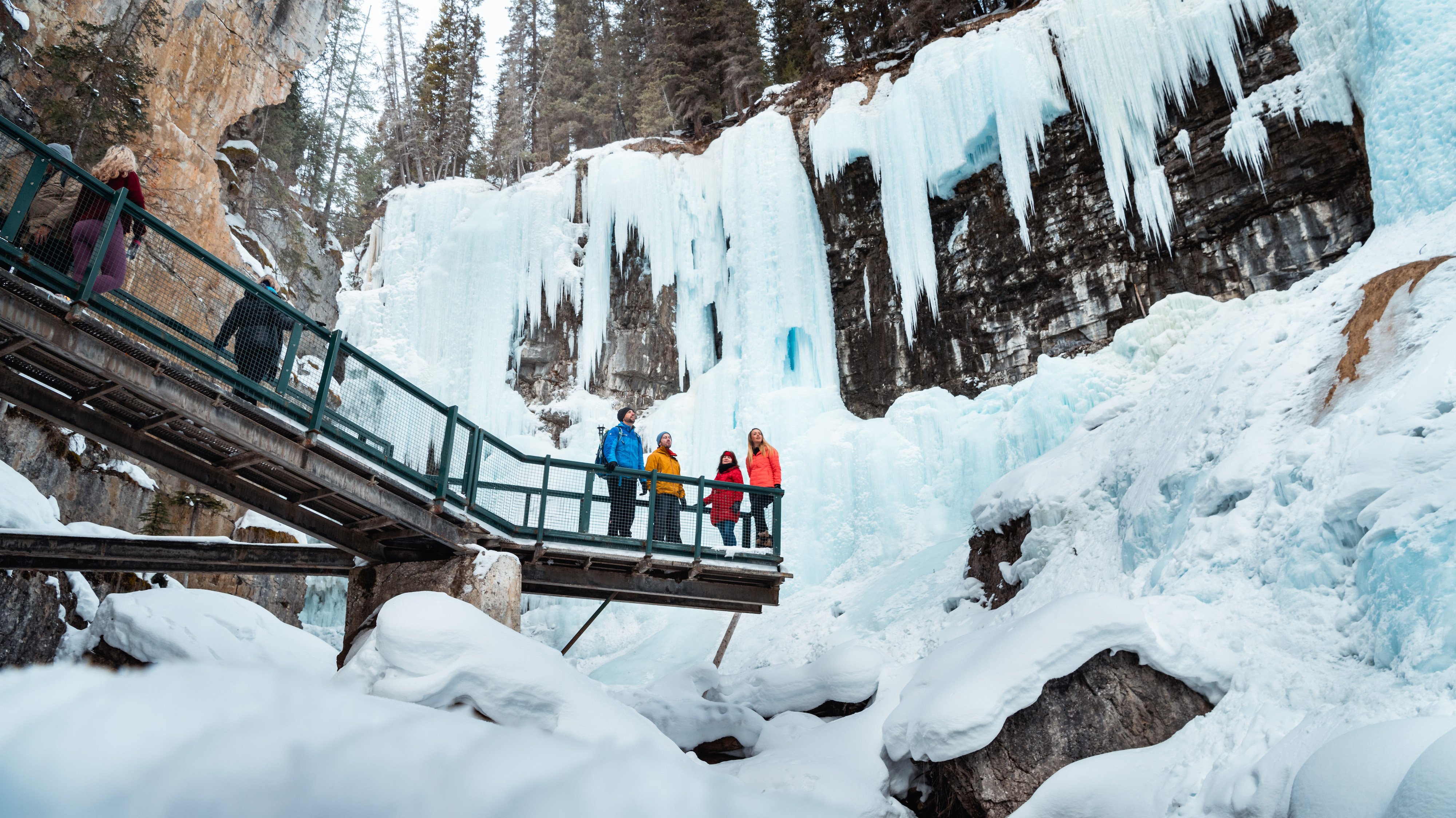 Johnston Canyon icewalk — frozen Upper Falls and steel catwalks, Banff National Park (2)