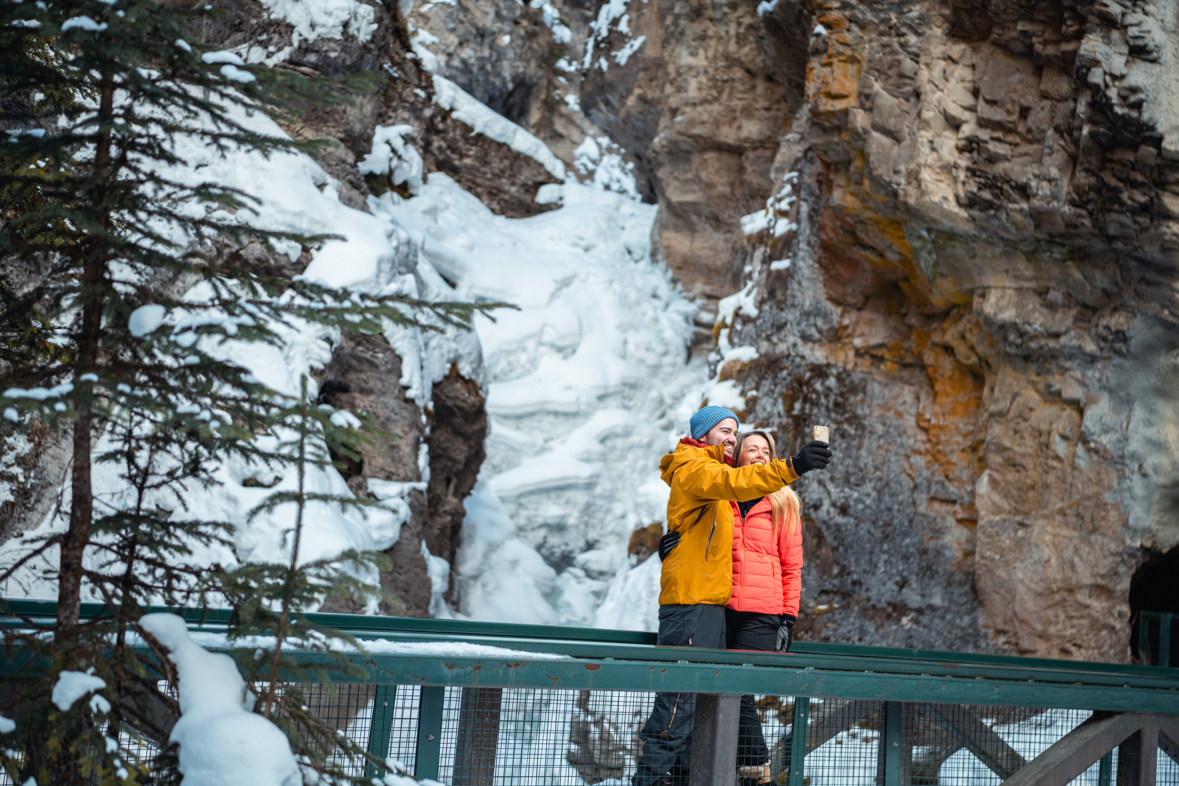 Johnston Canyon icewalk — frozen Upper Falls and steel catwalks, Banff National Park (8)
