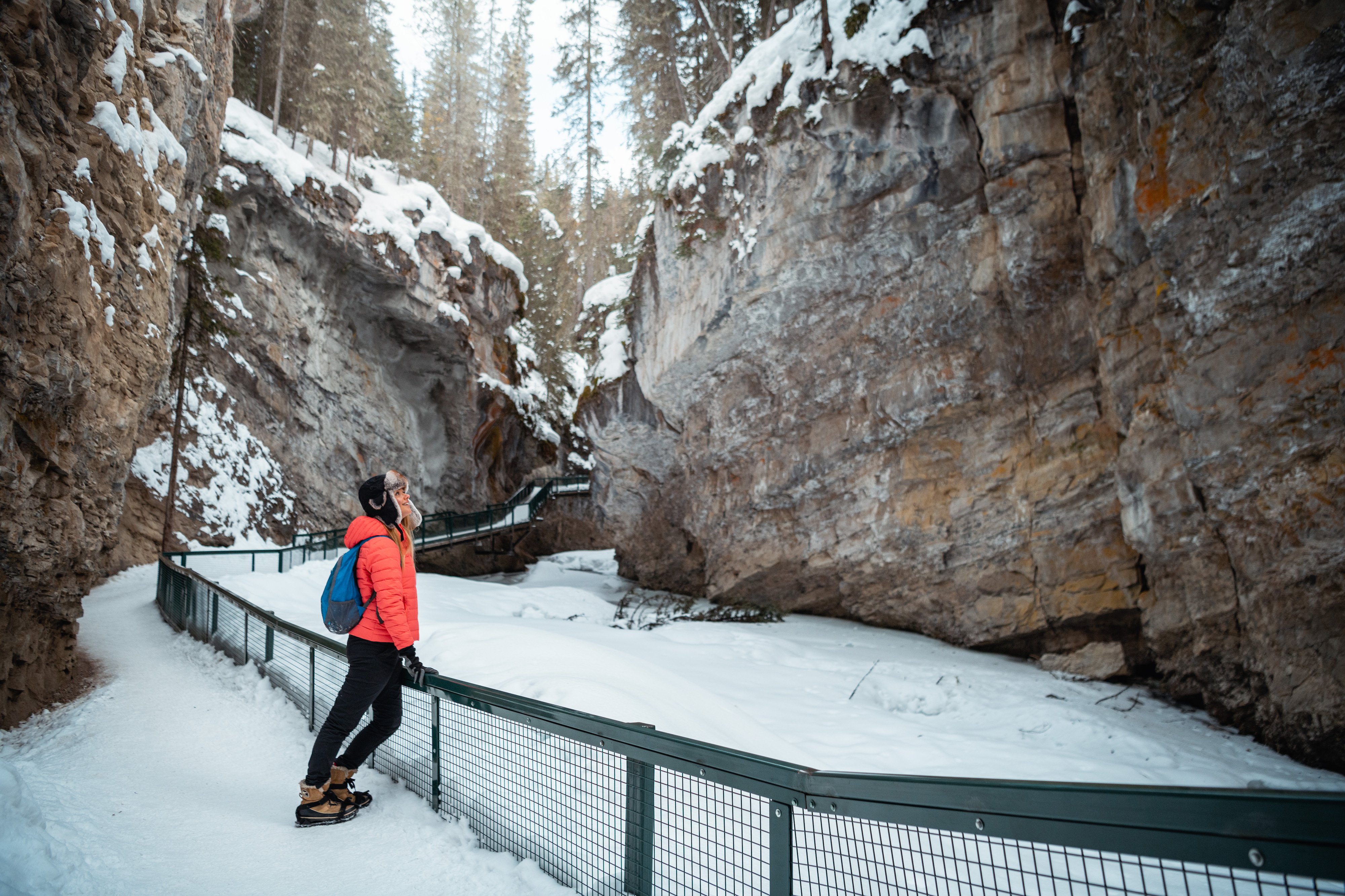 Johnston Canyon icewalk — frozen Upper Falls and steel catwalks, Banff National Park (9)