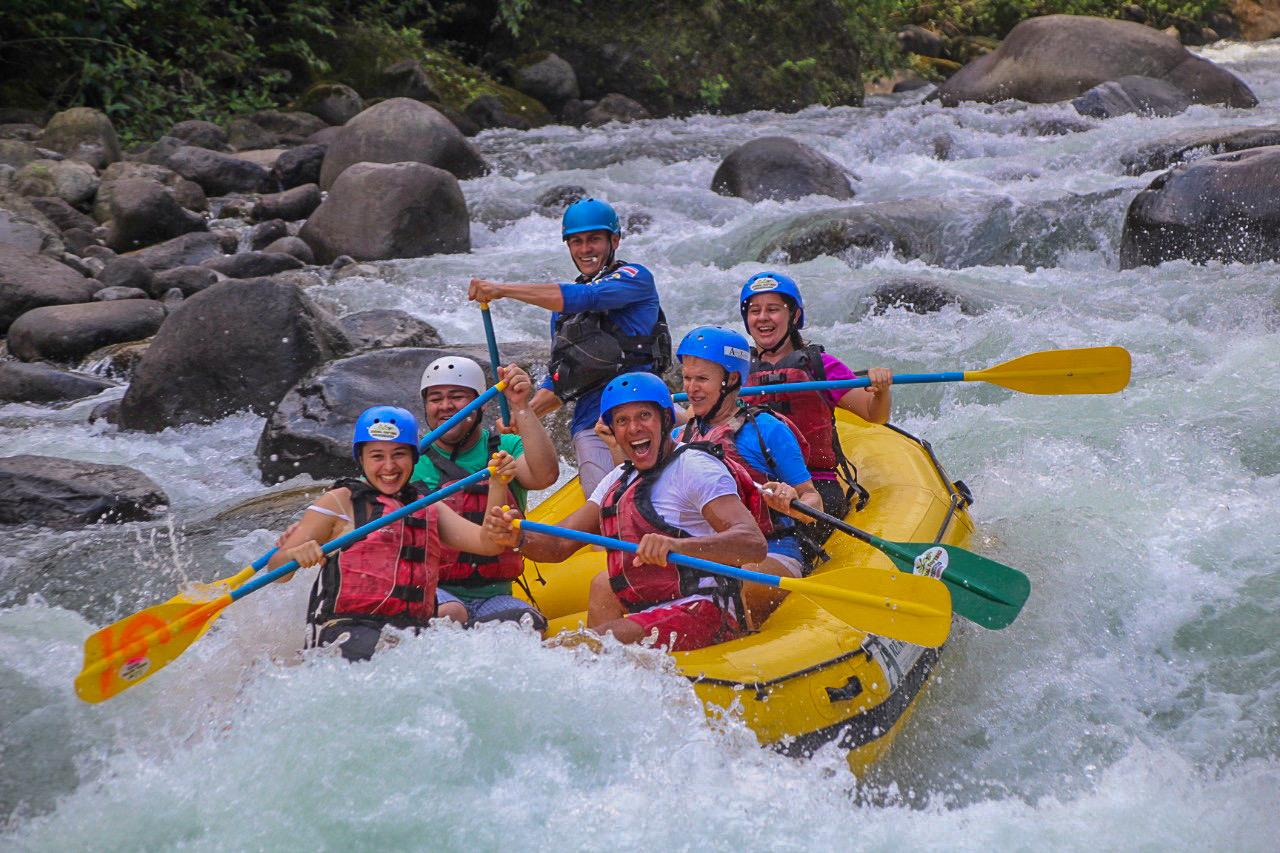 Calm pool and swim stop between rapids on a Costa Rica white water rafting trip