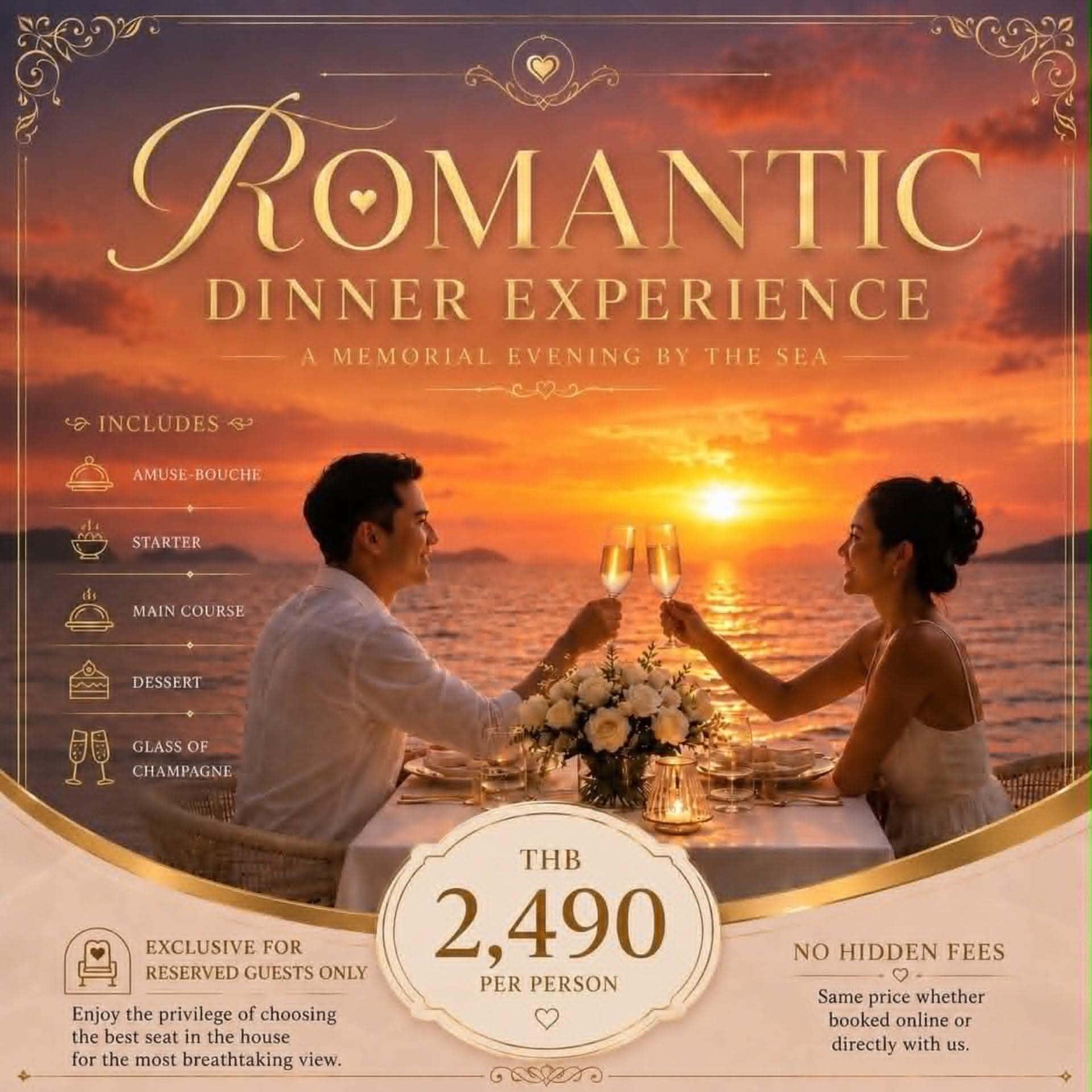 Exclusive Oceanfront Sunset Dinner with Champagne