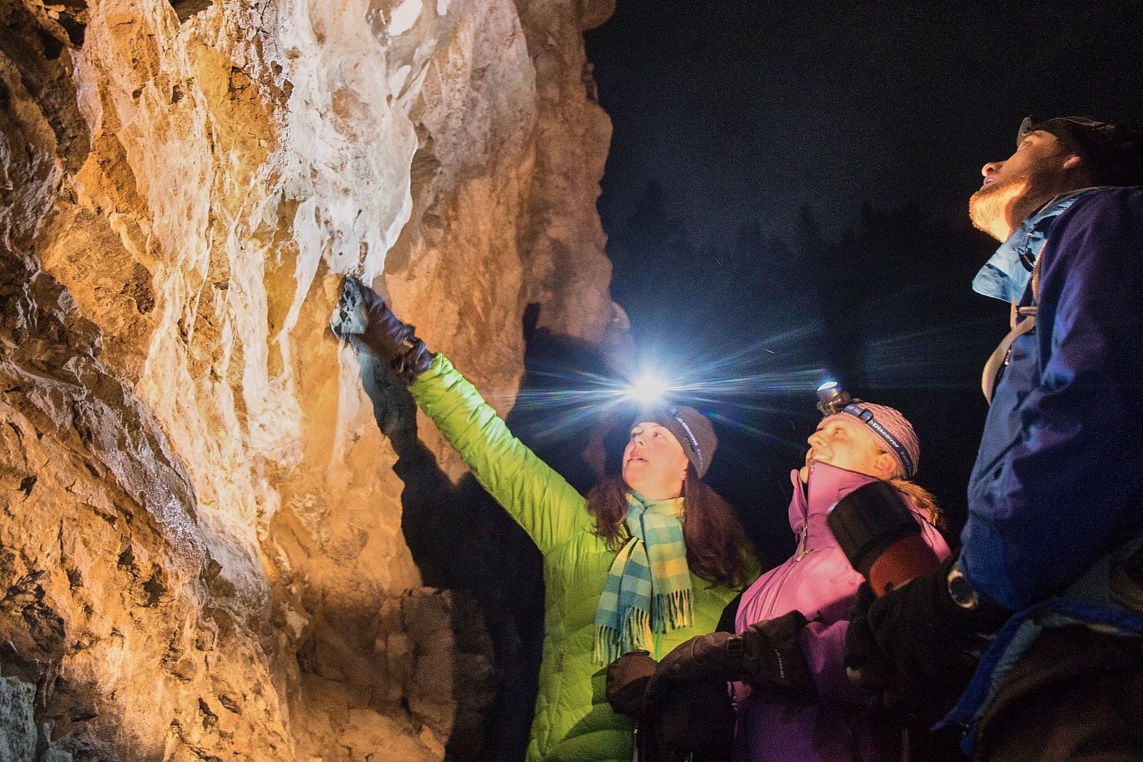Johnston Canyon evening icewalk — headlamp-lit Lower Falls after dark, Banff (3)